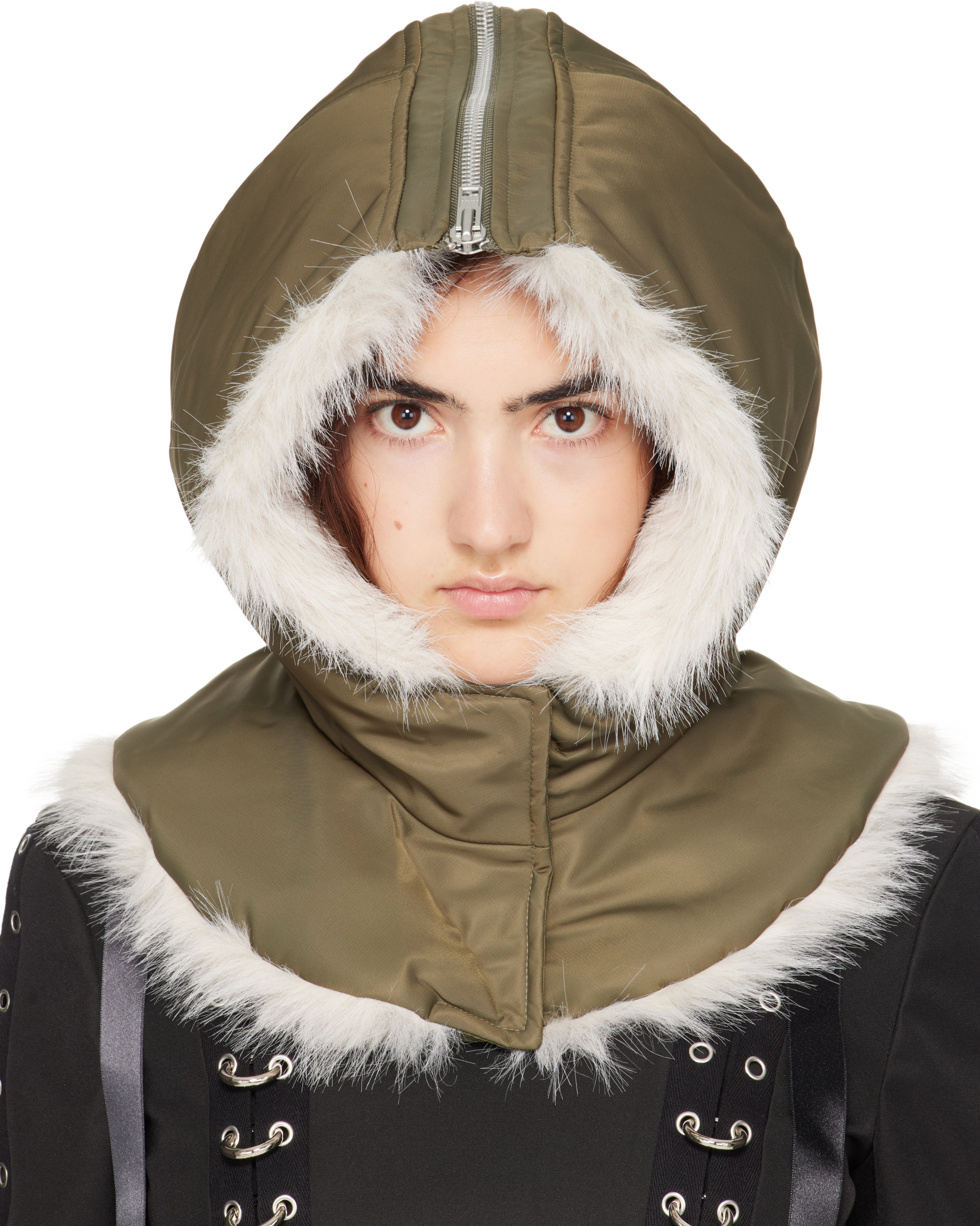 Simone Rocha: Khaki Split Faux Fur Zip Hood | SSENSE