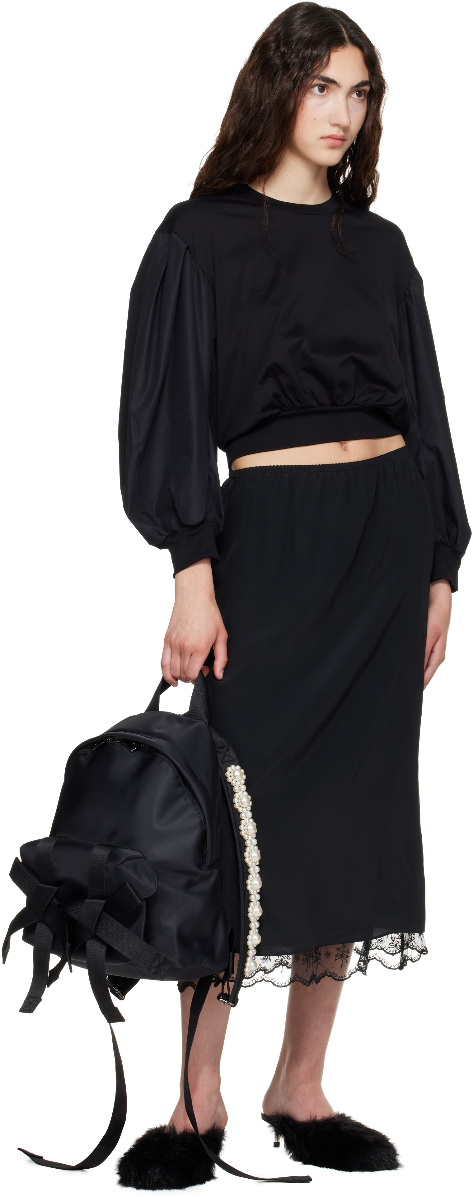 Simone Rocha - Black Beaded Utility Bow Backpack