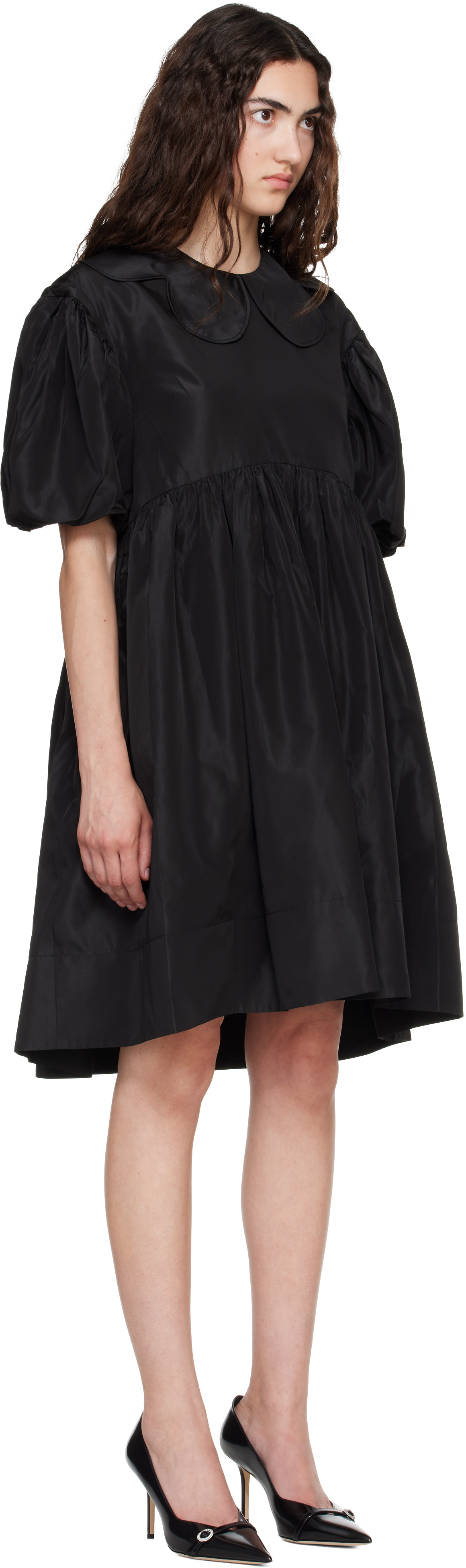 Simone Rocha: ブラック Petal Collar Smock パフスリーブ ミニ