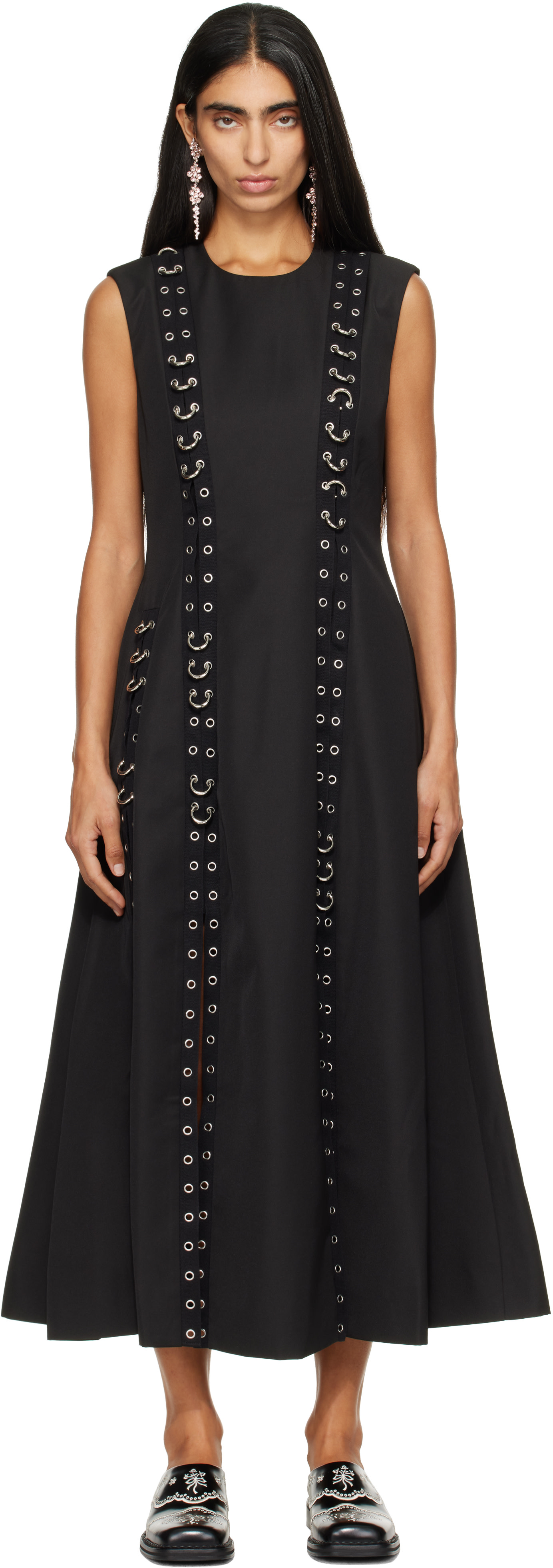 Simone Rocha - Robe longue noire à œillets