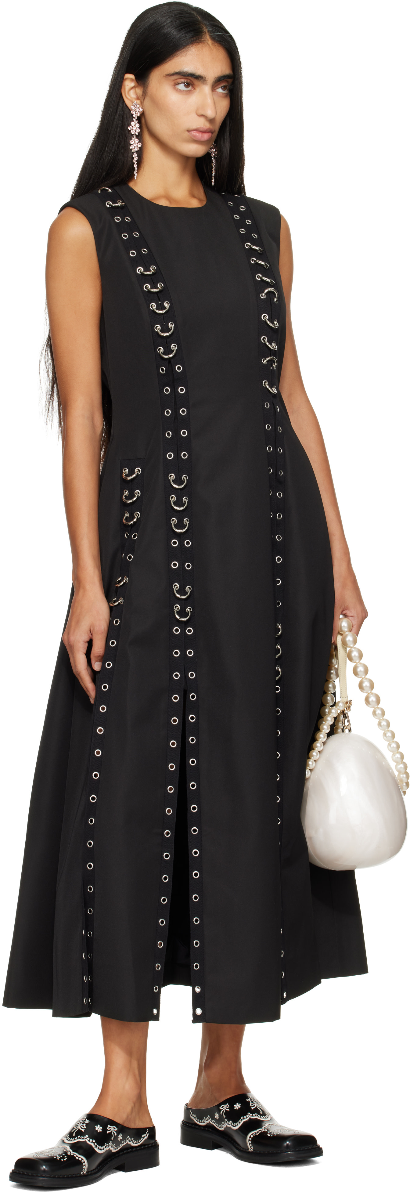 Simone Rocha - Robe longue noire à œillets