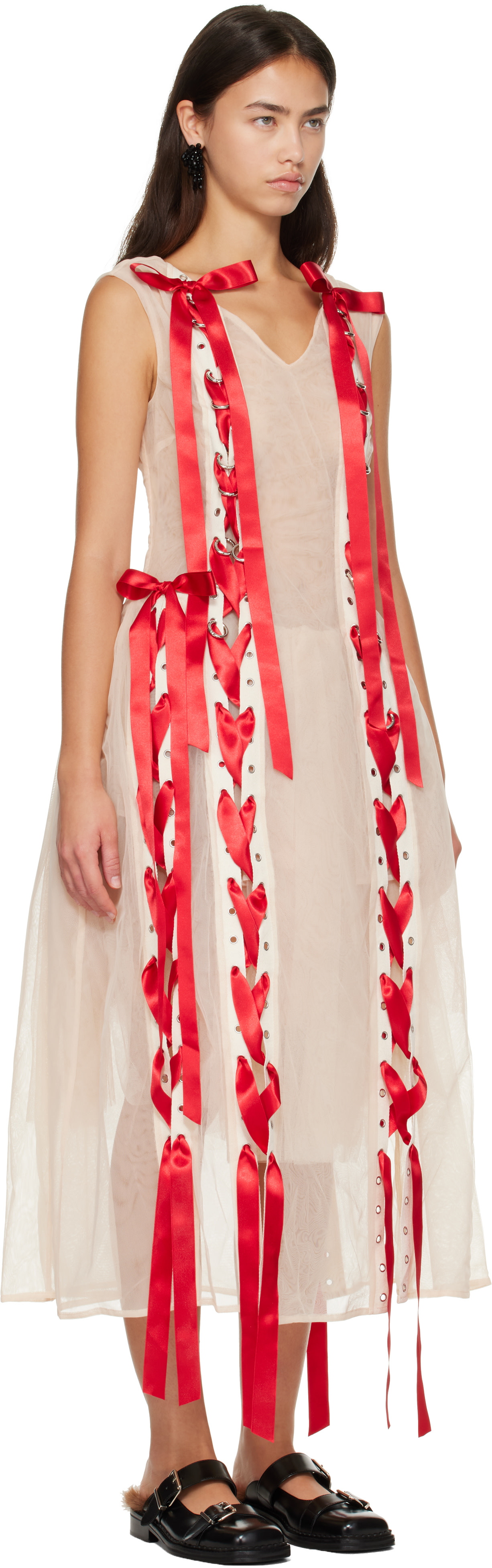 【値下げ可】Simone Rocha x  ティンセルパターンドレス Simone Rocha: Beige Unraveling Ribbon Portrait Tutu Maxi Dress