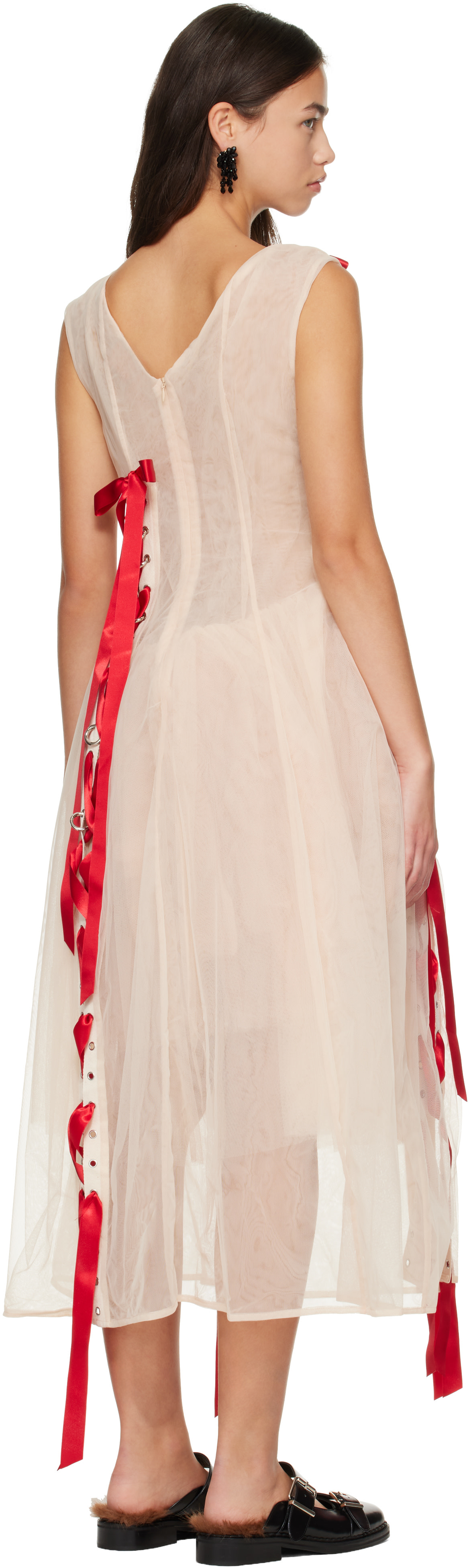 Simone Rocha: Beige Unraveling Ribbon Portrait Tutu Maxi Dress