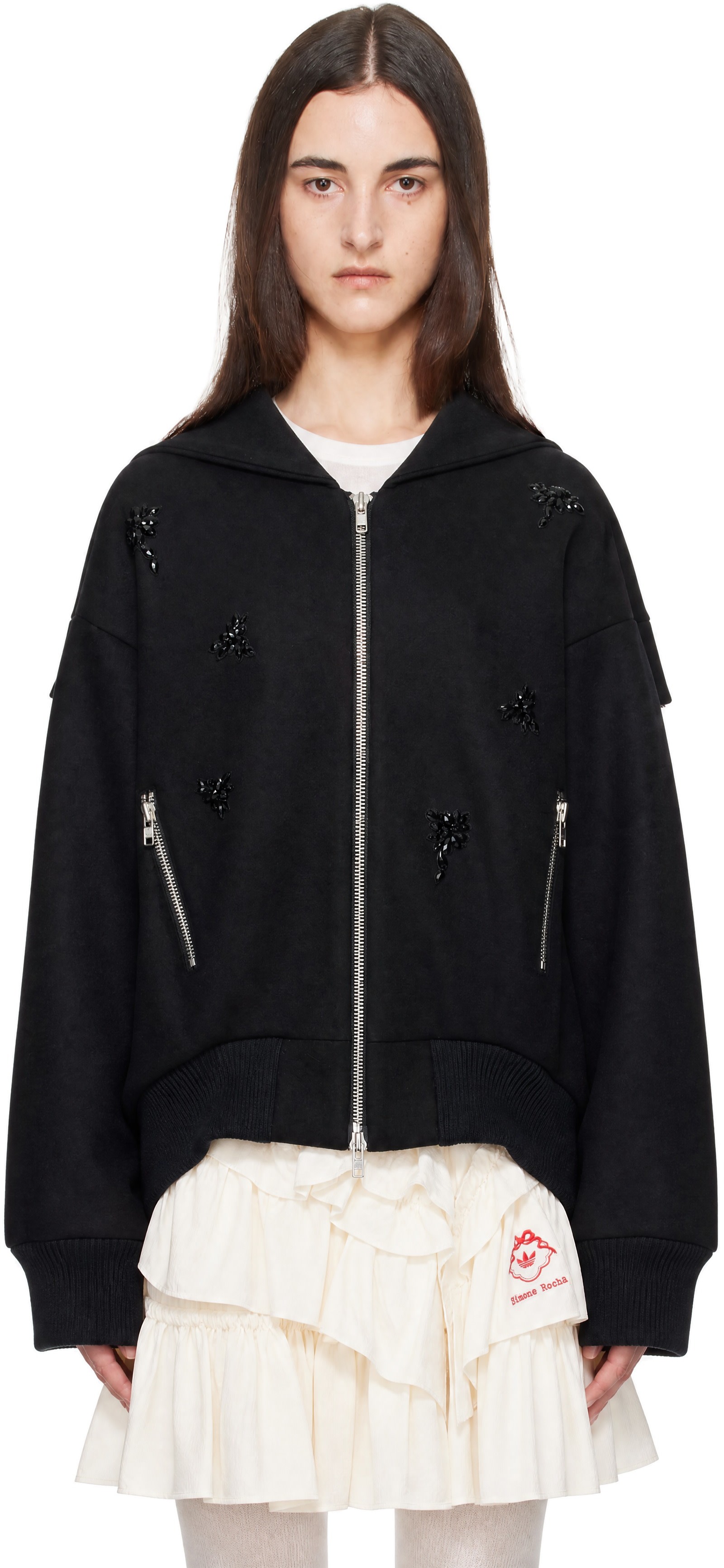 Simone Rocha - Black Embellished Oversized Split Hood Jacket