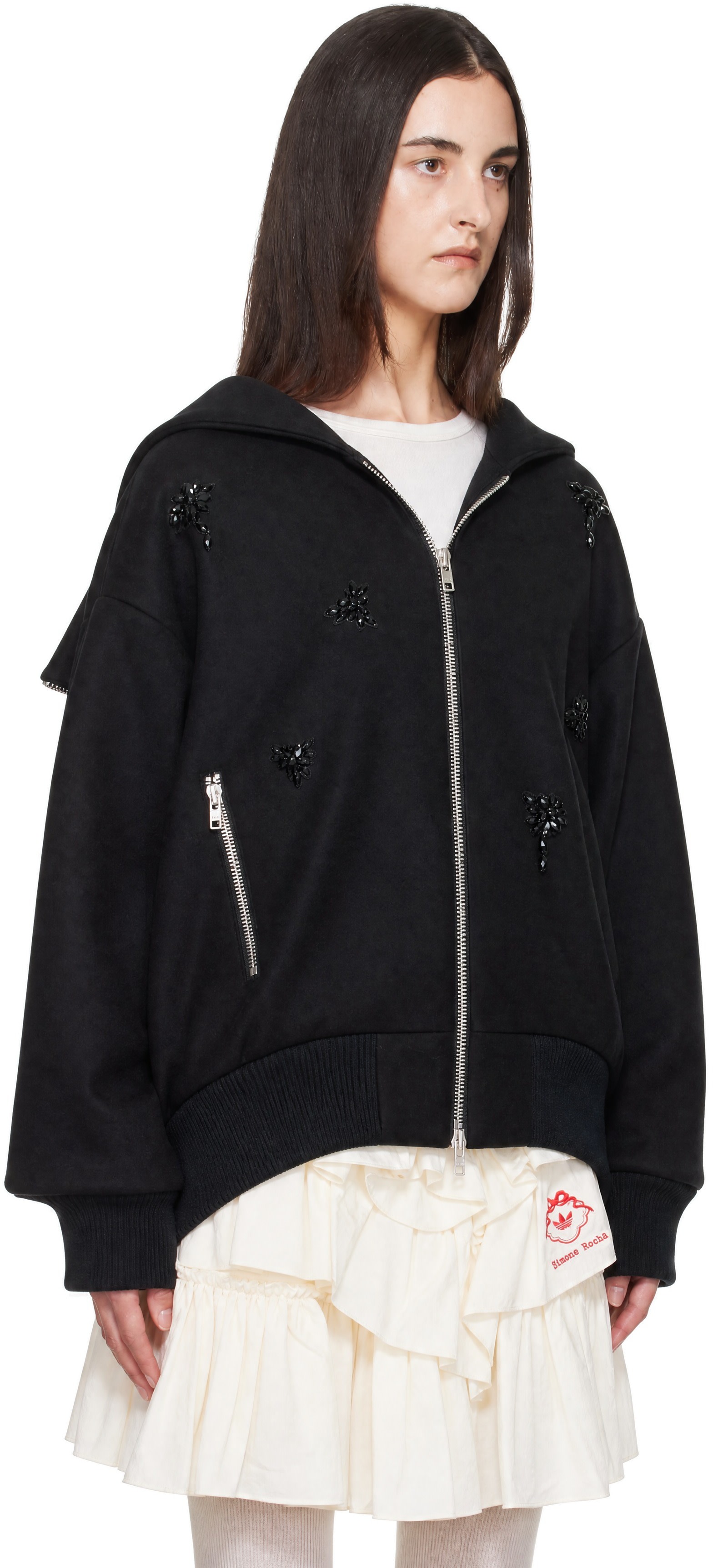 Simone Rocha - Black Embellished Oversized Split Hood Jacket