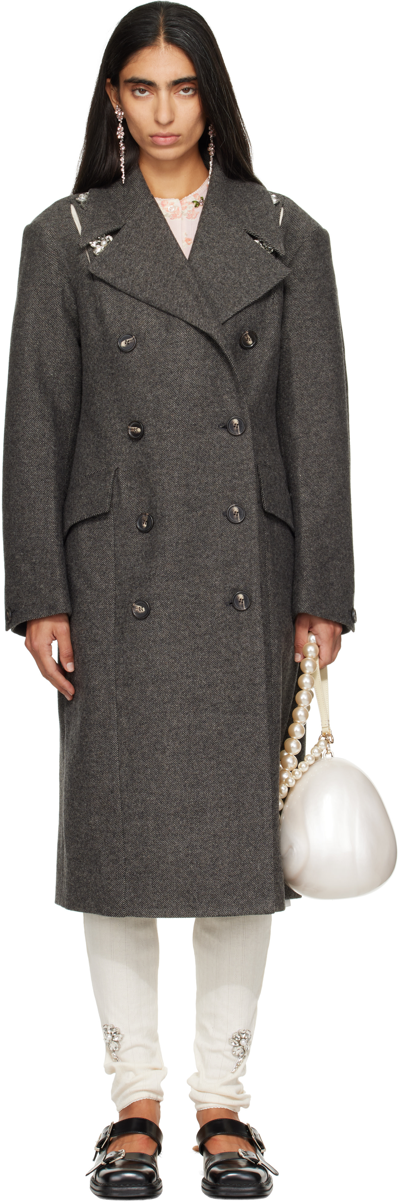 Simone Rocha - Gray Double Breasted Slash Coat