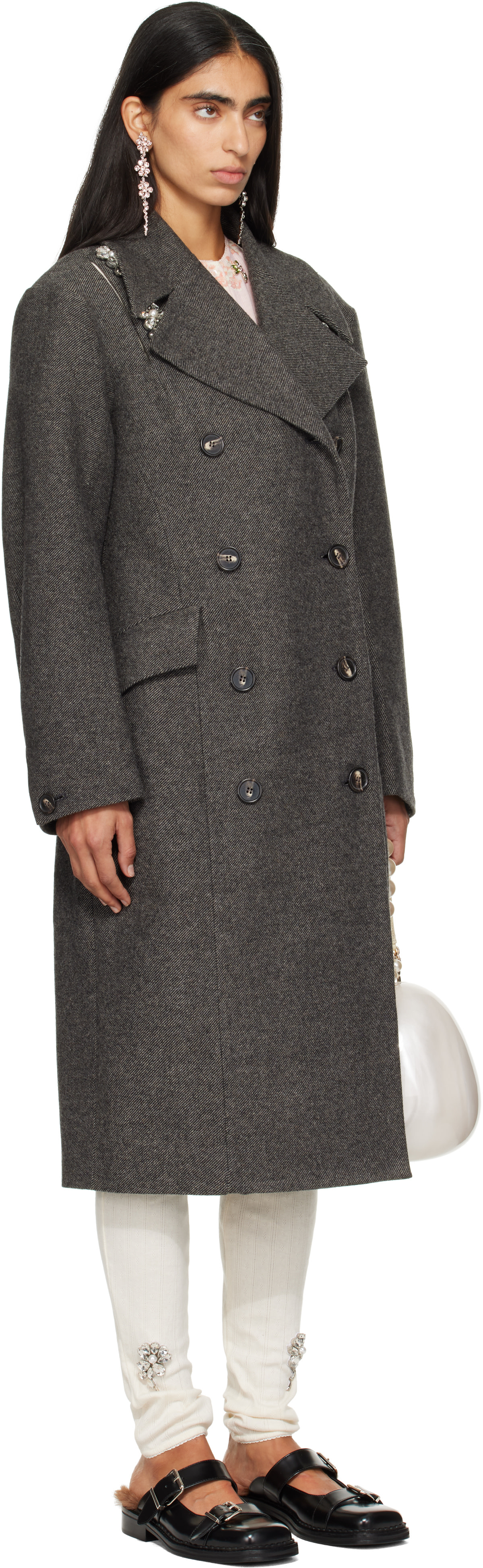 Simone Rocha - Gray Double Breasted Slash Coat
