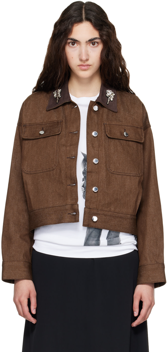 Simone Rocha: Brown Cropped Utility Denim Workwear Jacket | SSENSE