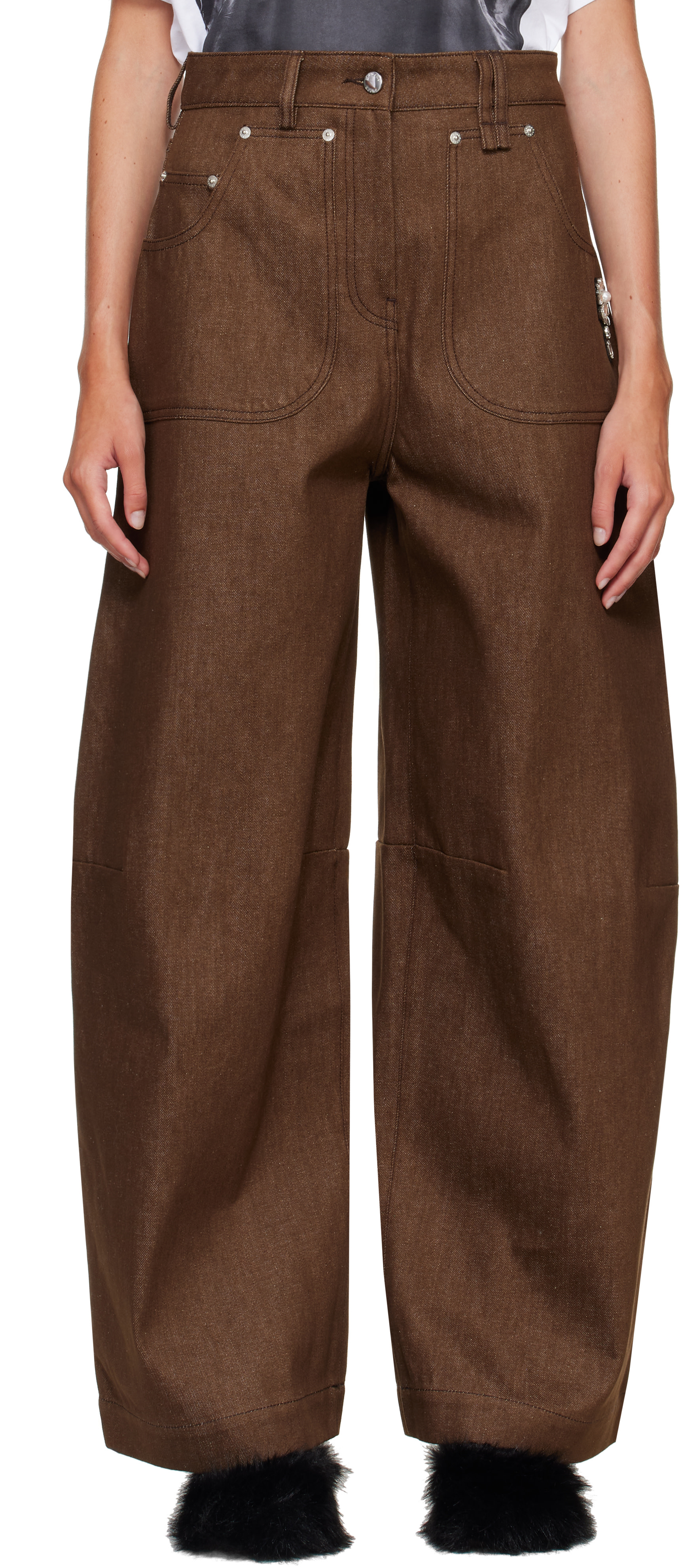 Simone Rocha: Brown Wide Leg Utility Curve Jeans | SSENSE