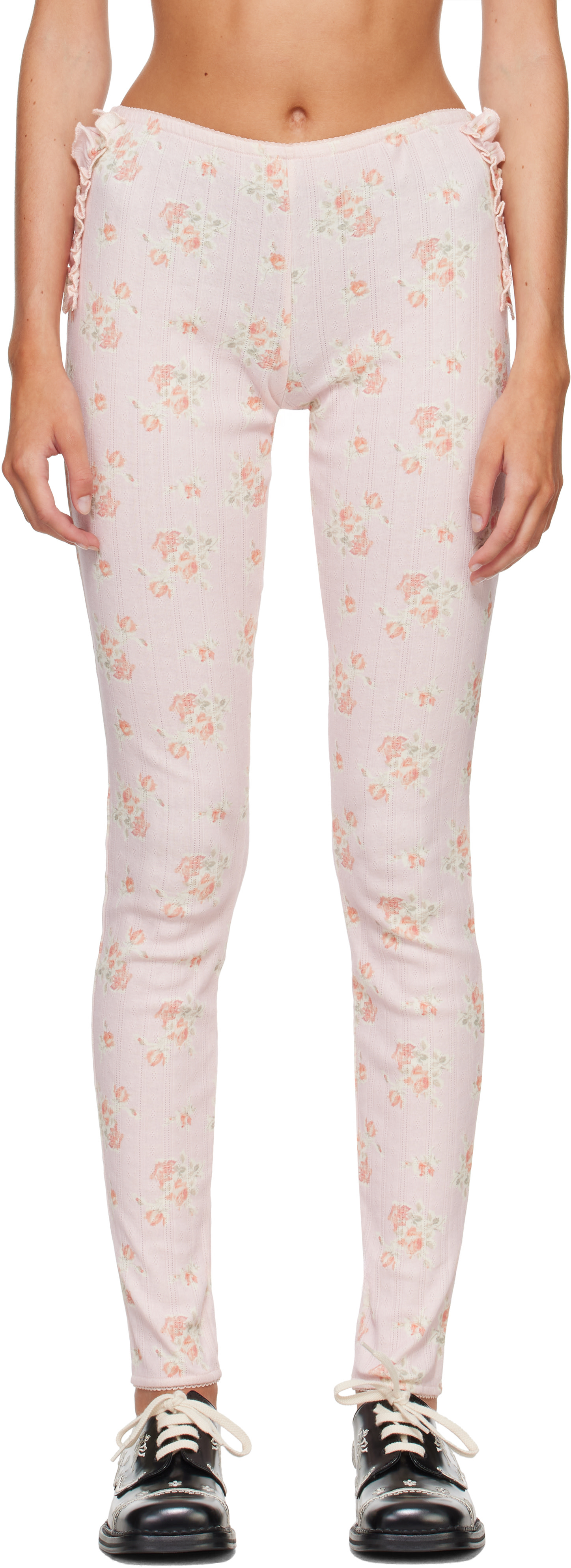 Simone Rocha - Legging rose en pointelle à volants