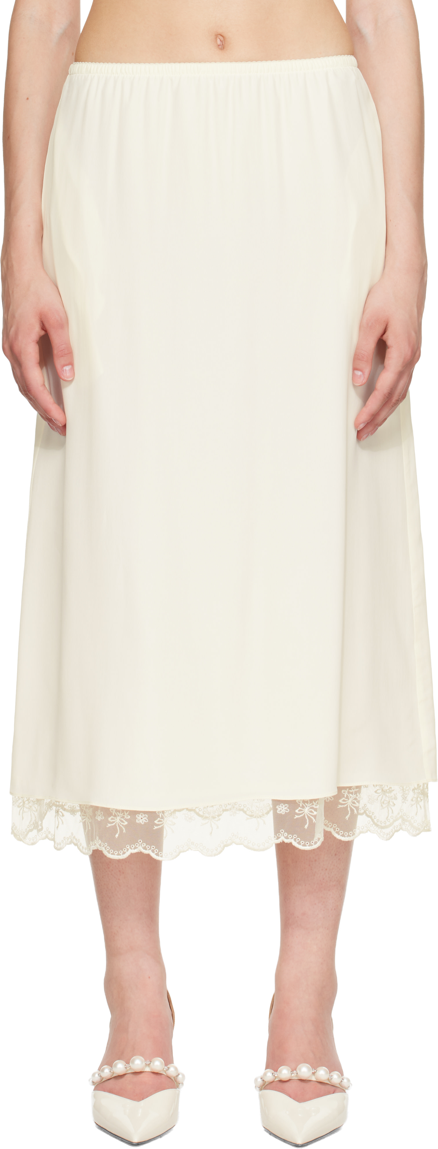 Simone Rocha: Off-White Lace Trim Negligee Midi Skirt | SSENSE Canada