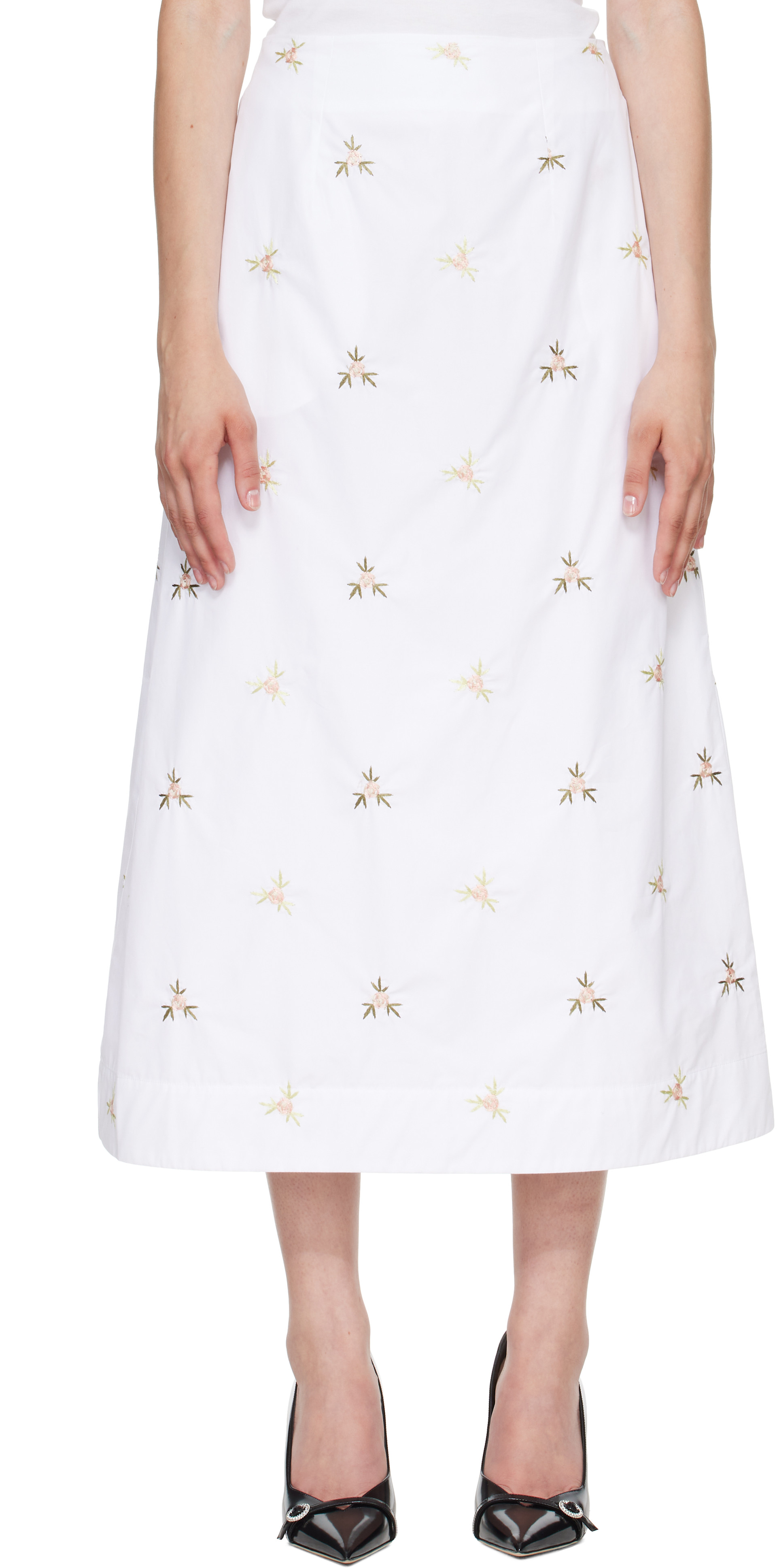 Simone Rocha - 화이트 리플 미디 스커트