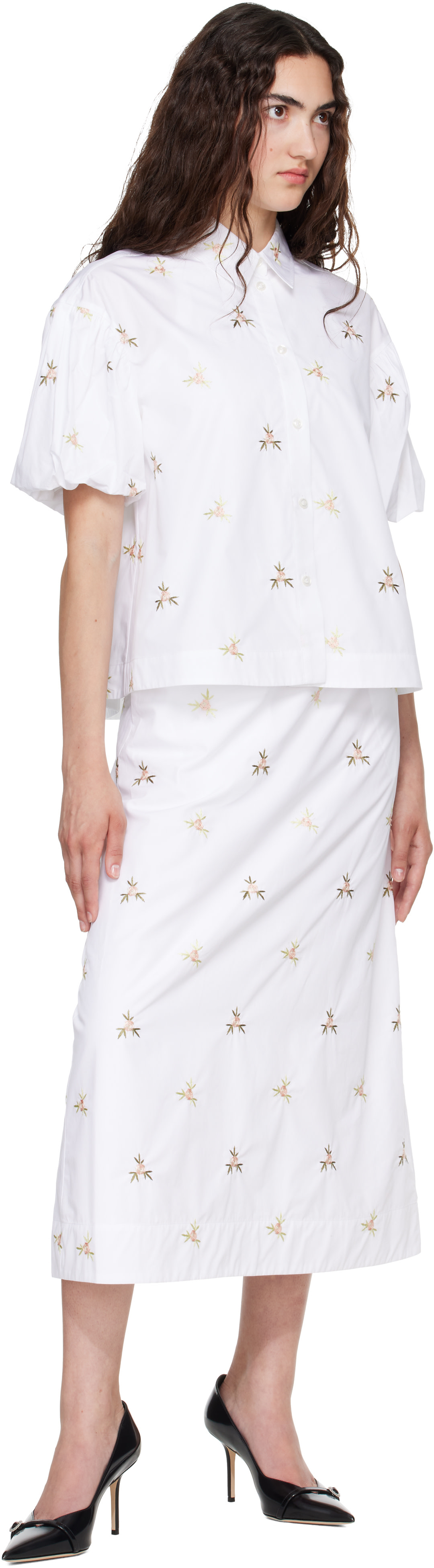 Simone Rocha - 화이트 리플 미디 스커트