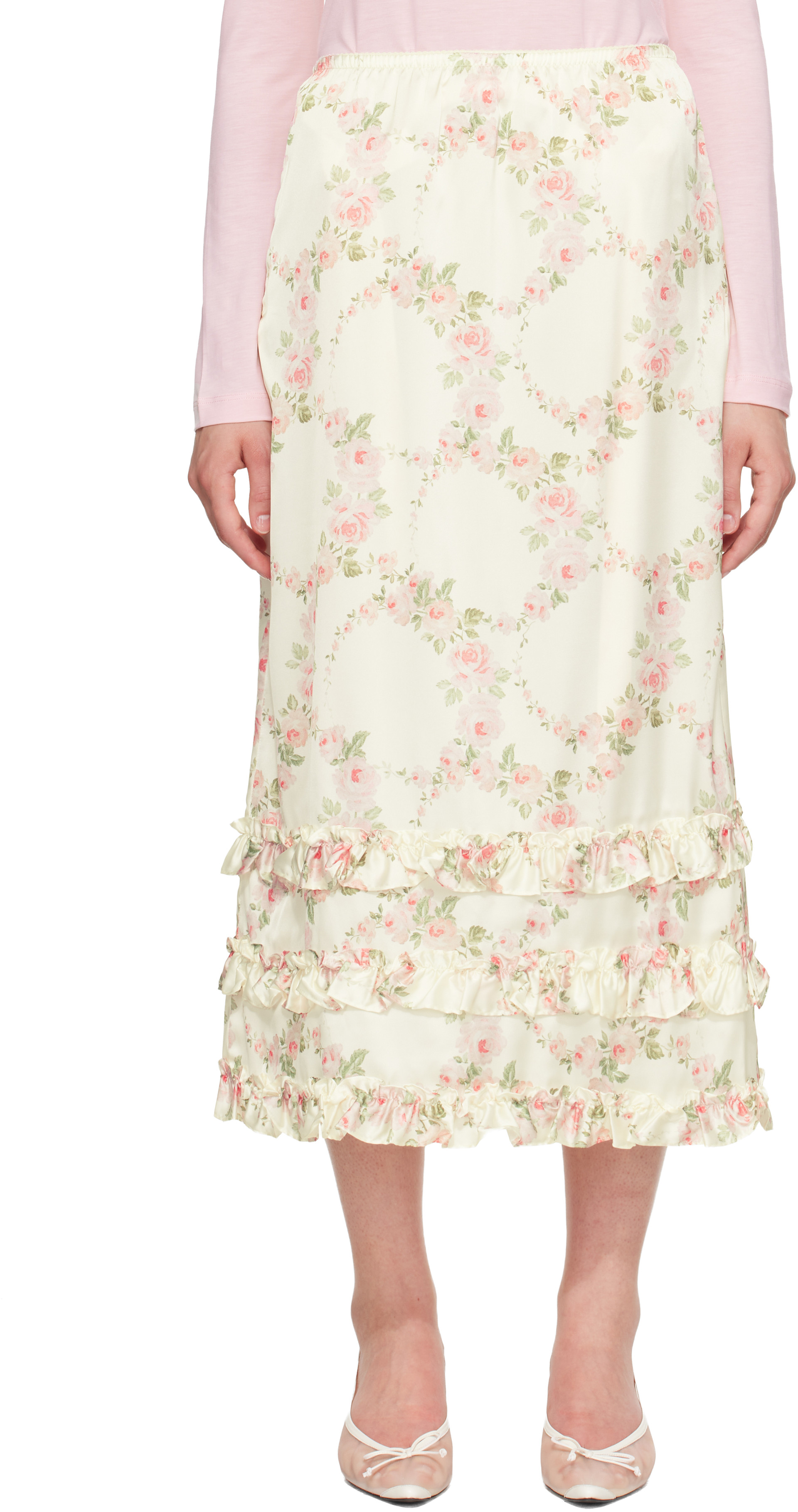 Simone Rocha - Jupe midi blanche à volants