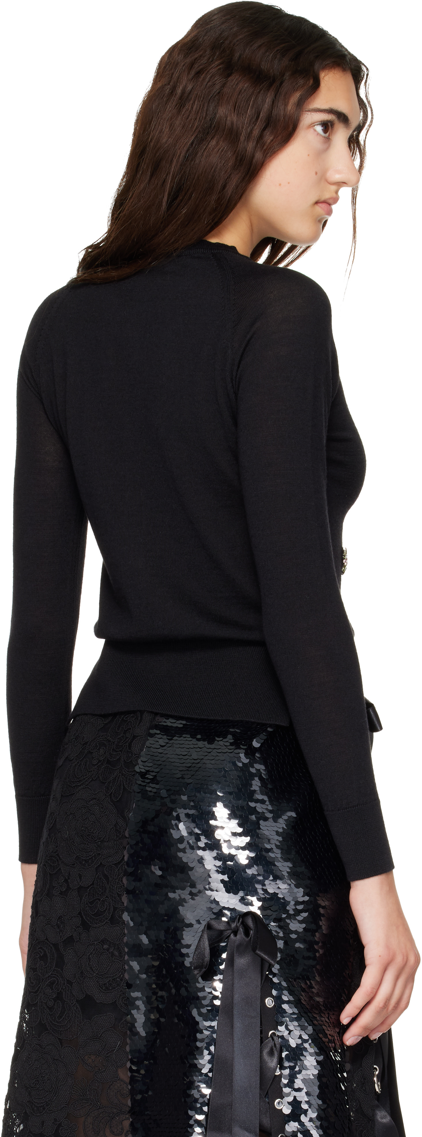 Simone Rocha: Black Turbo Embellished Classic Merino Silk Cardigan