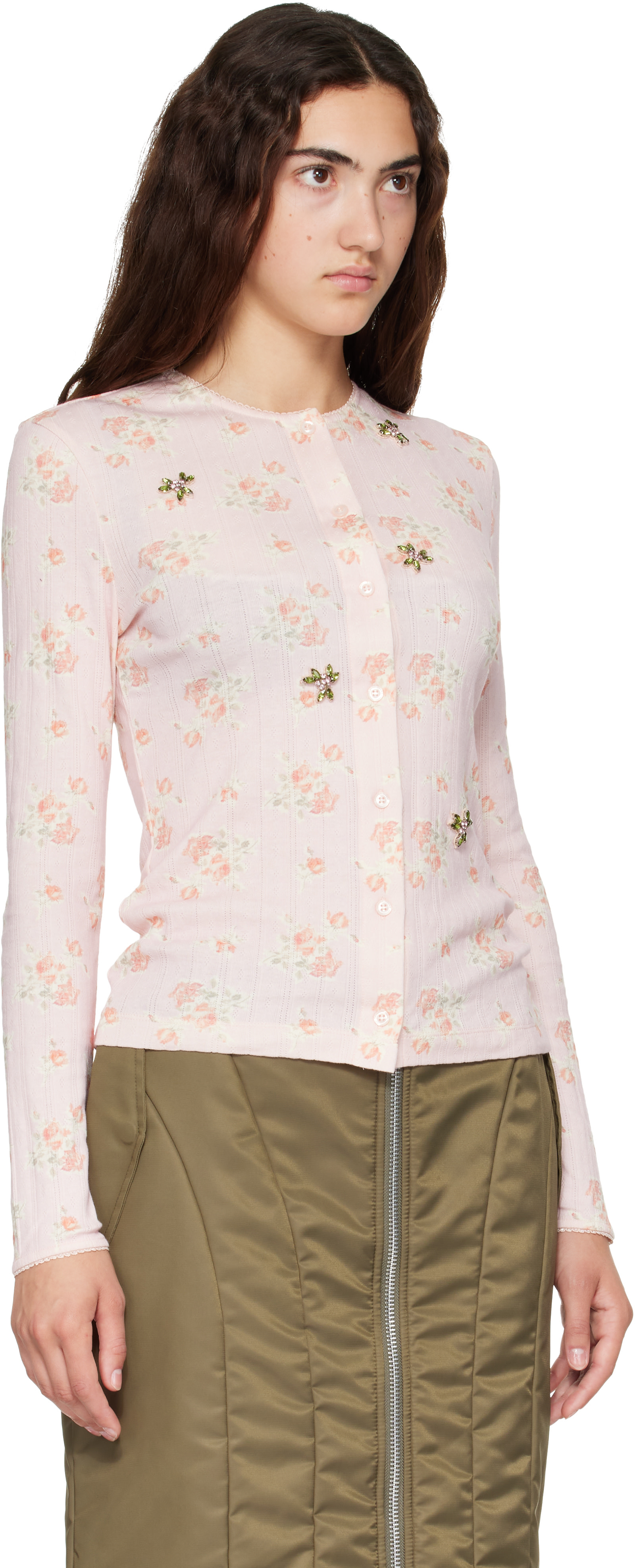 Simone Rocha: Pink Embellished Pointelle Cardigan | SSENSE