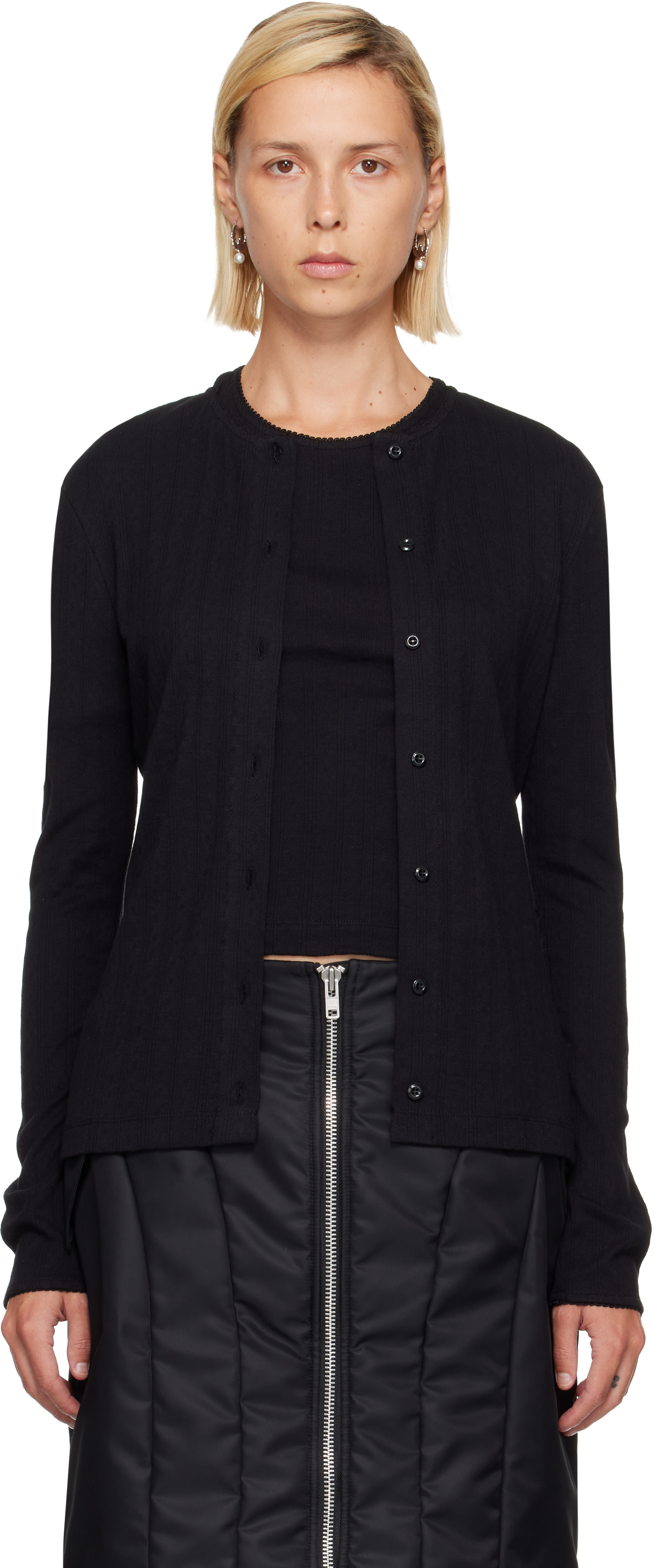 Simone Rocha - Cardigan noir en pointelle