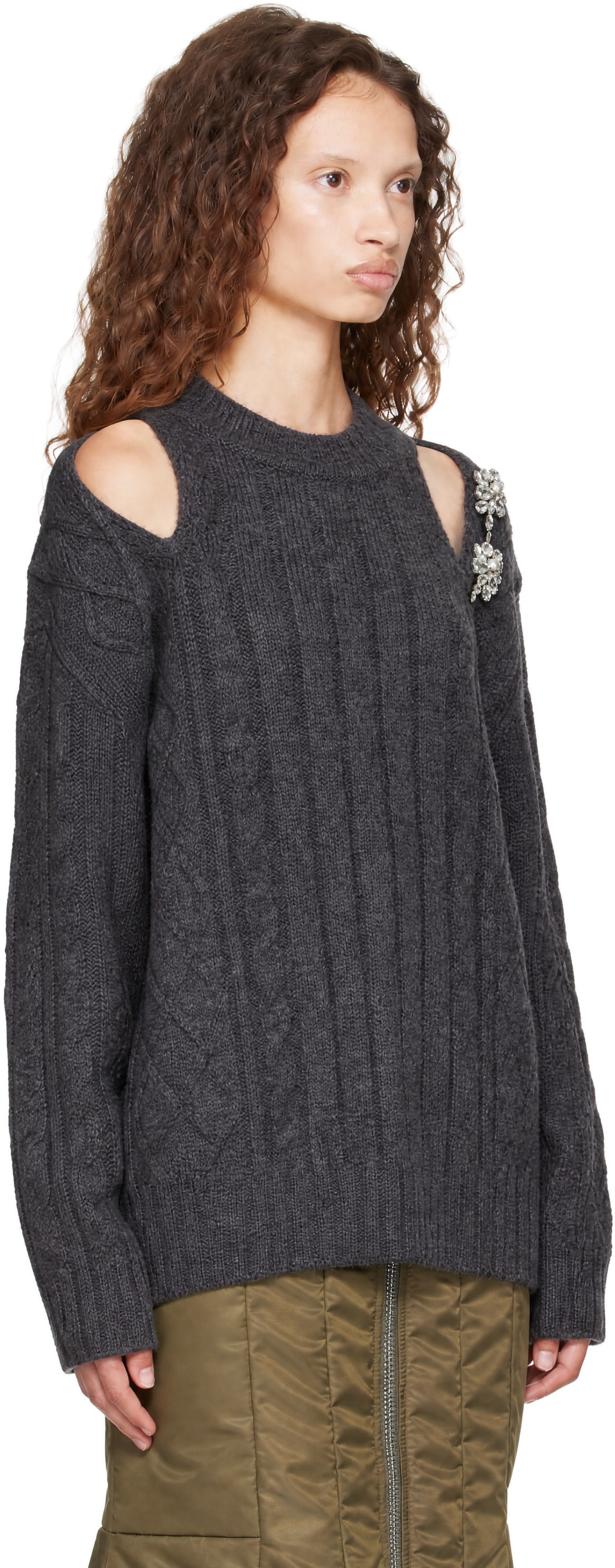 Simone Rocha - Pull gris en tricot câblé à découpes