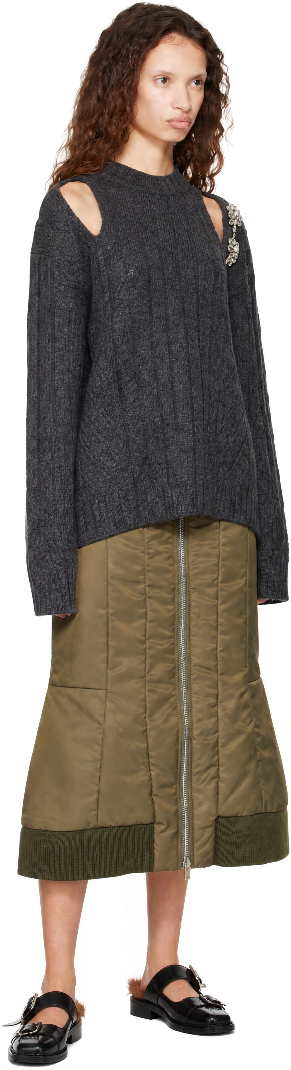 Simone Rocha - グレー Cable Knit Slash セーター