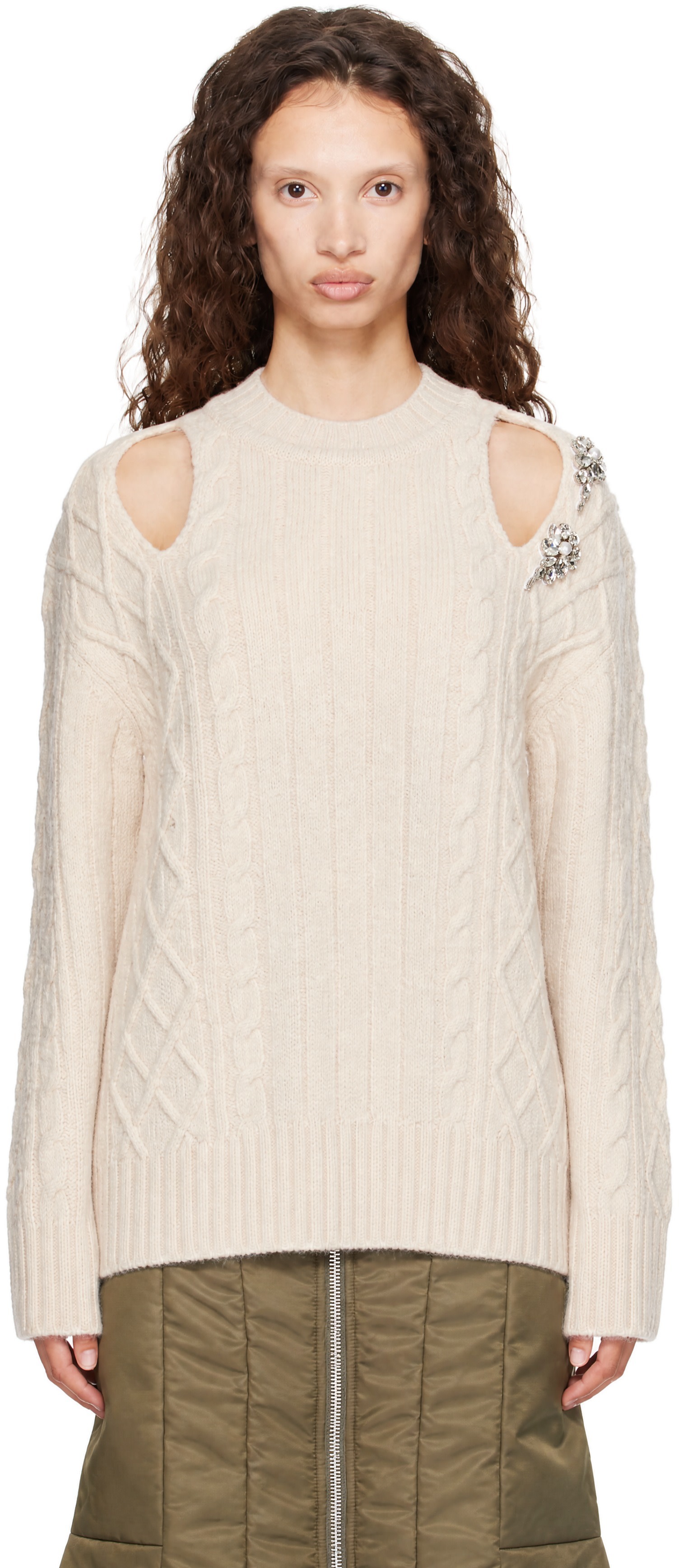 Simone Rocha - Beige Cable Knit Slash Sweater