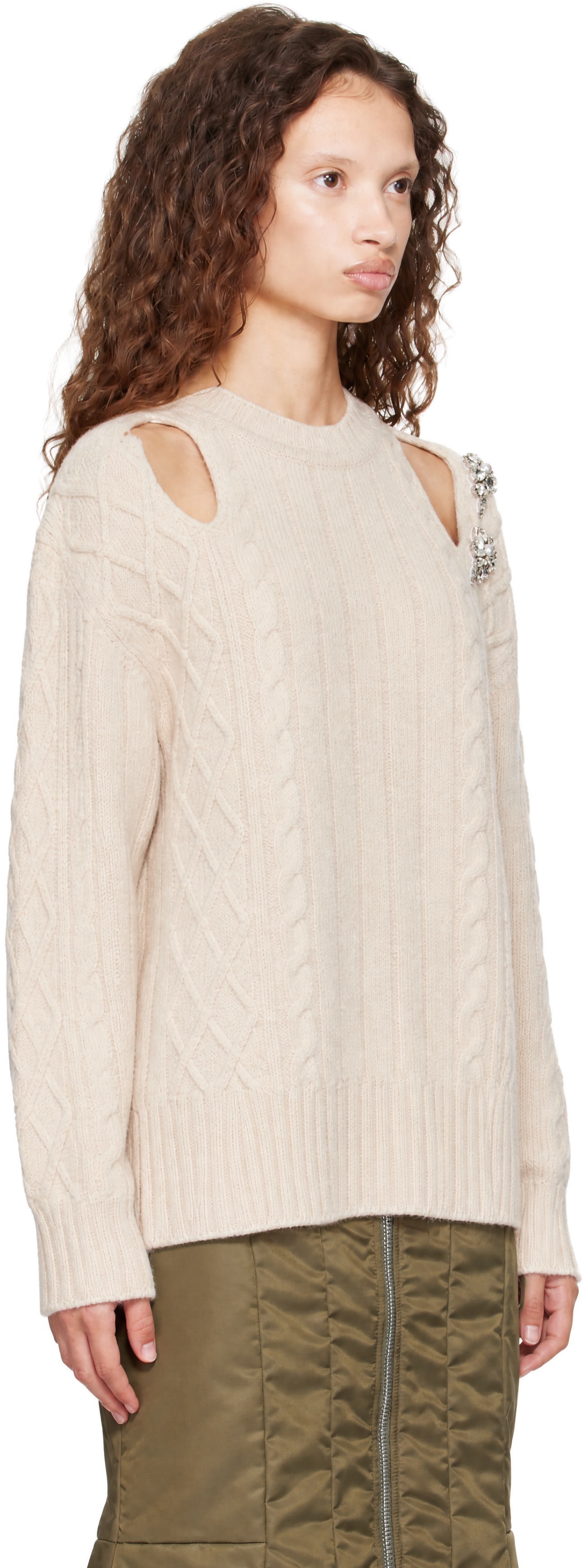 Simone Rocha - Beige Cable Knit Slash Sweater