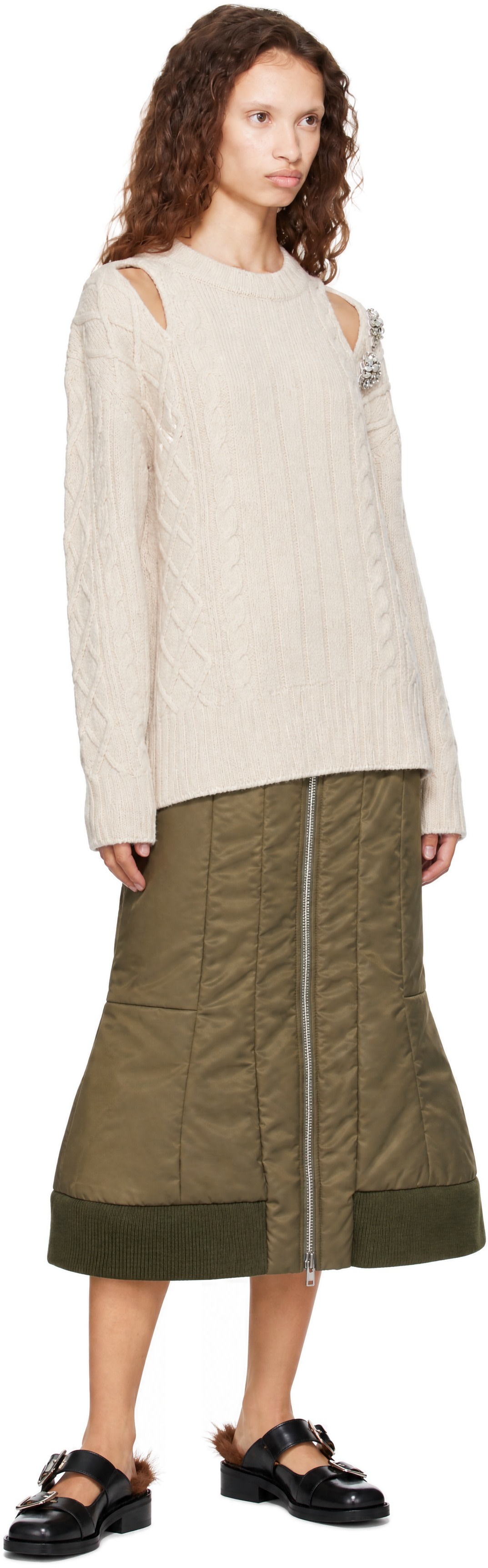 Simone Rocha - Pull beige en tricot câblé à découpes