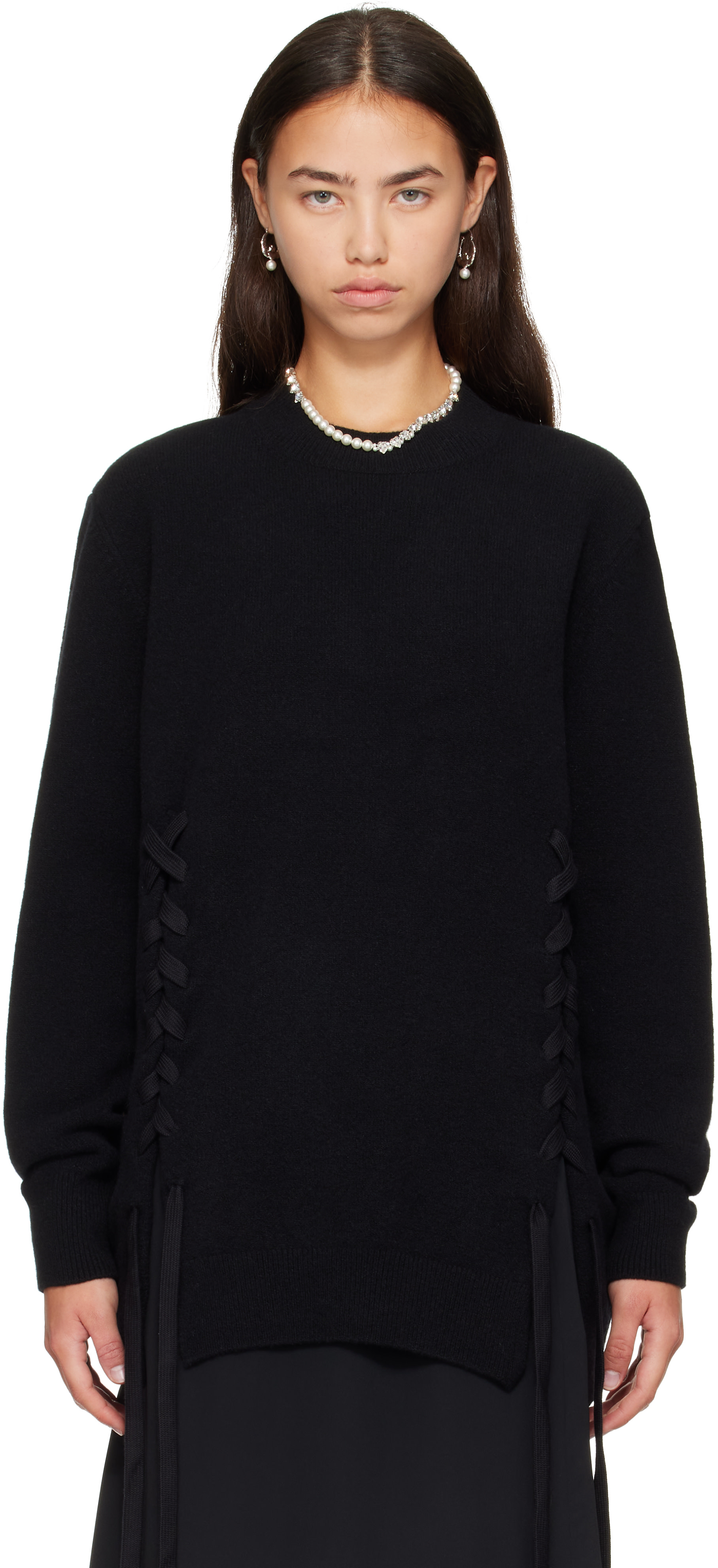 Simone Rocha - Pull noir en laine mérinos à laçages