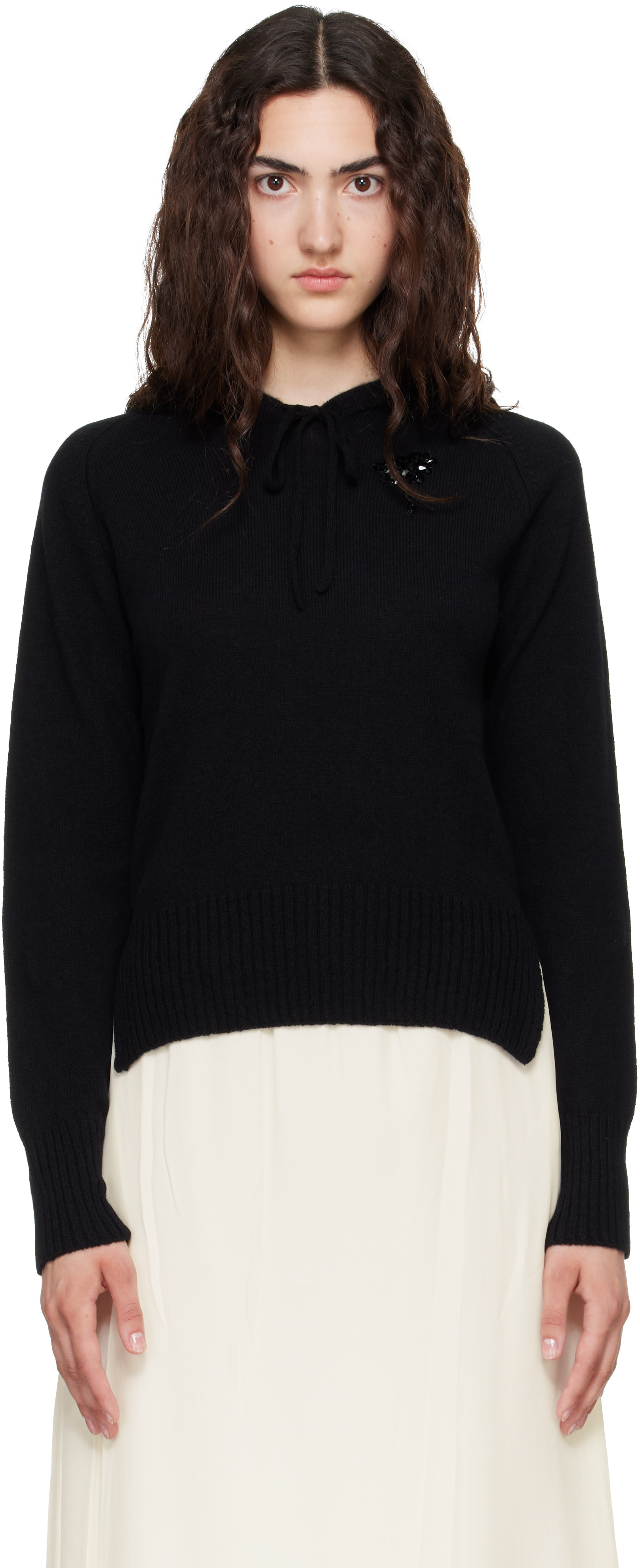 Simone Rocha - Pull à capuche décontracté noir en cachemire à appliqué facetté
