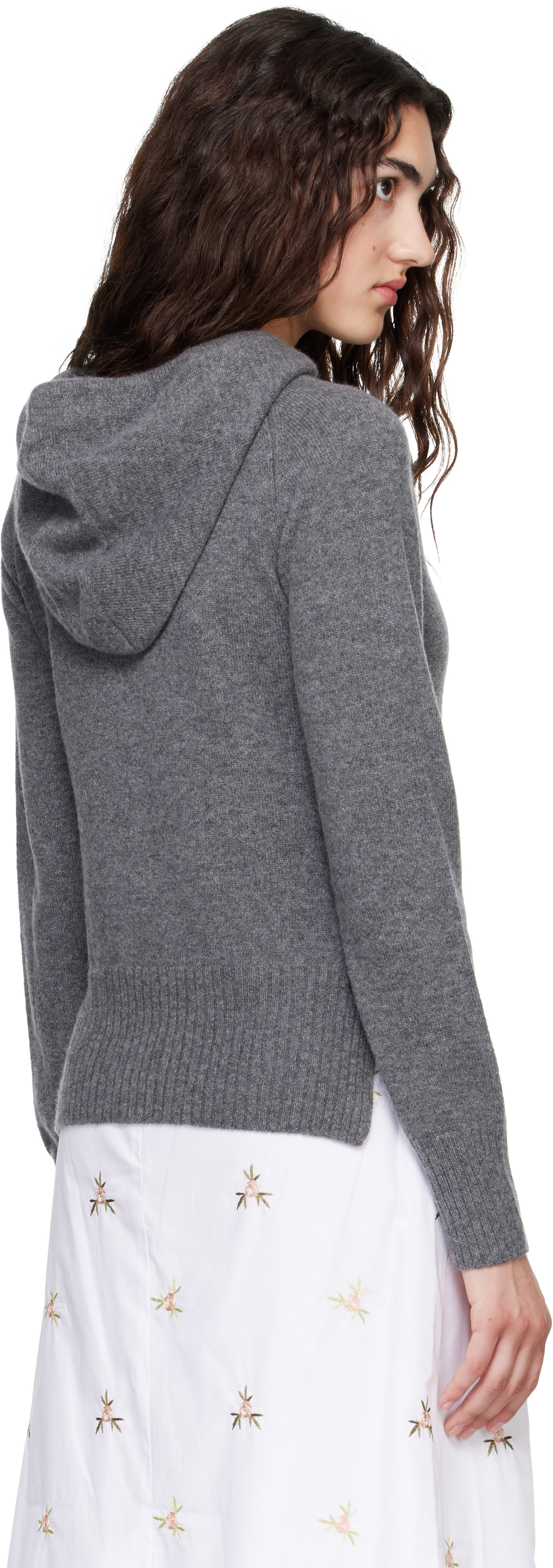 Simone Rocha - Pull à capuche décontracté gris en cachemire à appliqué facetté