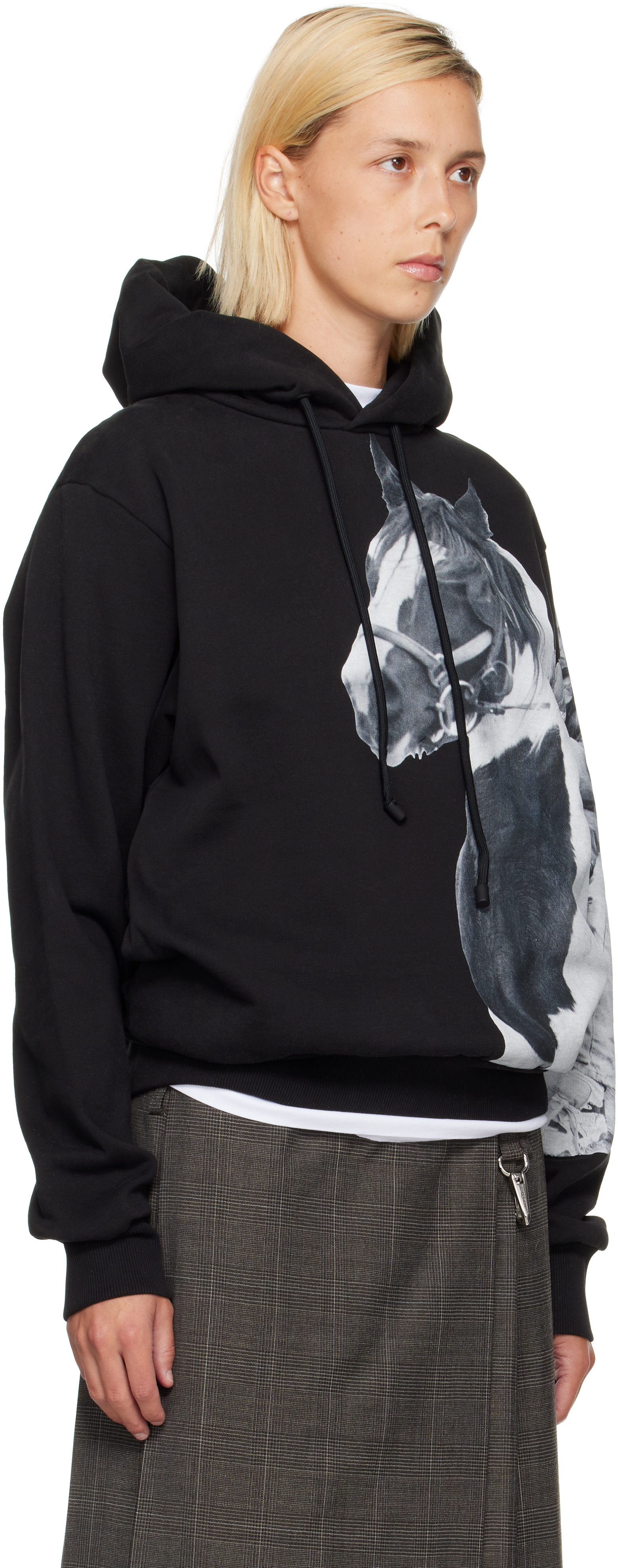 Simone Rocha - Pull à capuche droit noir à imprimé de poney