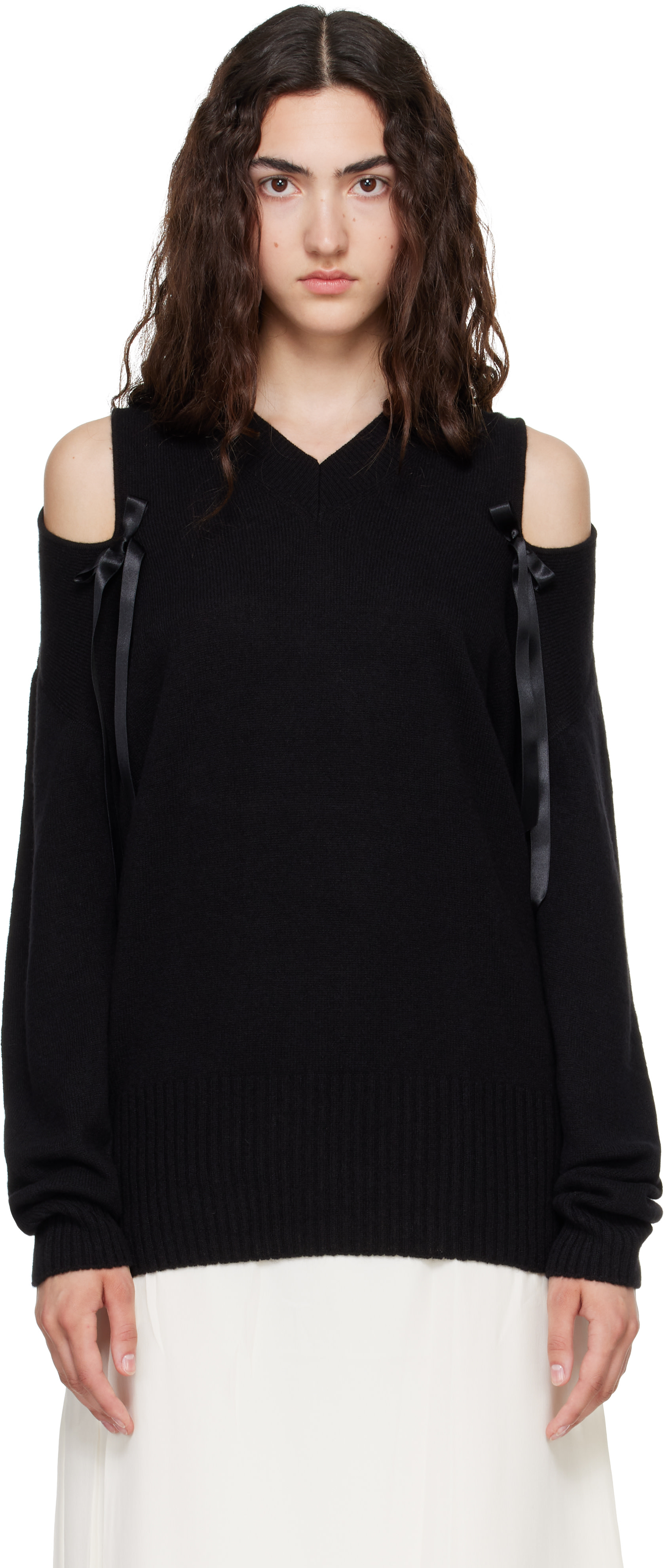 Simone Rocha - Pull décontracté noir en cachemire à découpes et à col en V