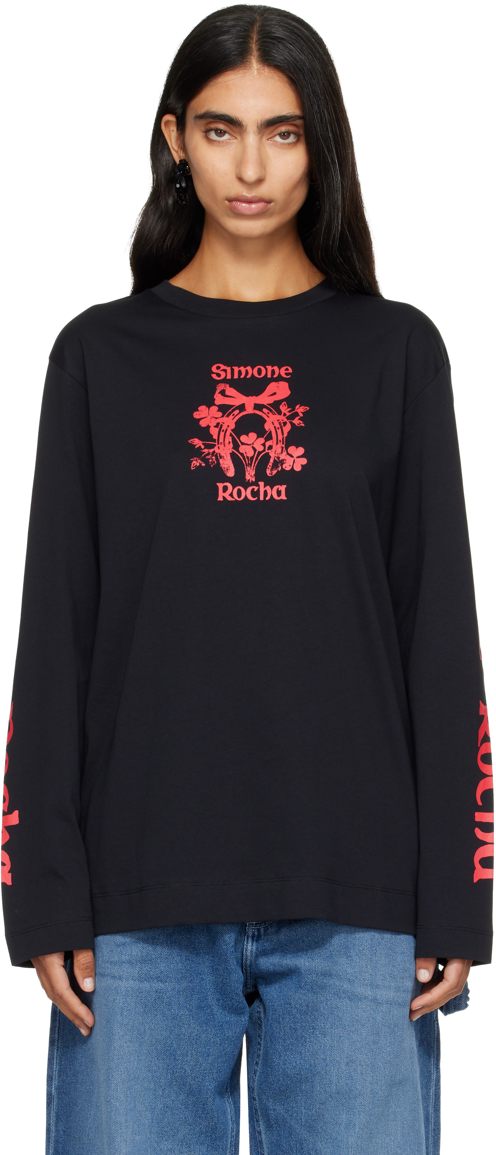 ronherman購入　SIMONE ROCHA♡カットソー Simone Rocha: Black 'Coming Up Roses' Print Long Sleeve T-shirt