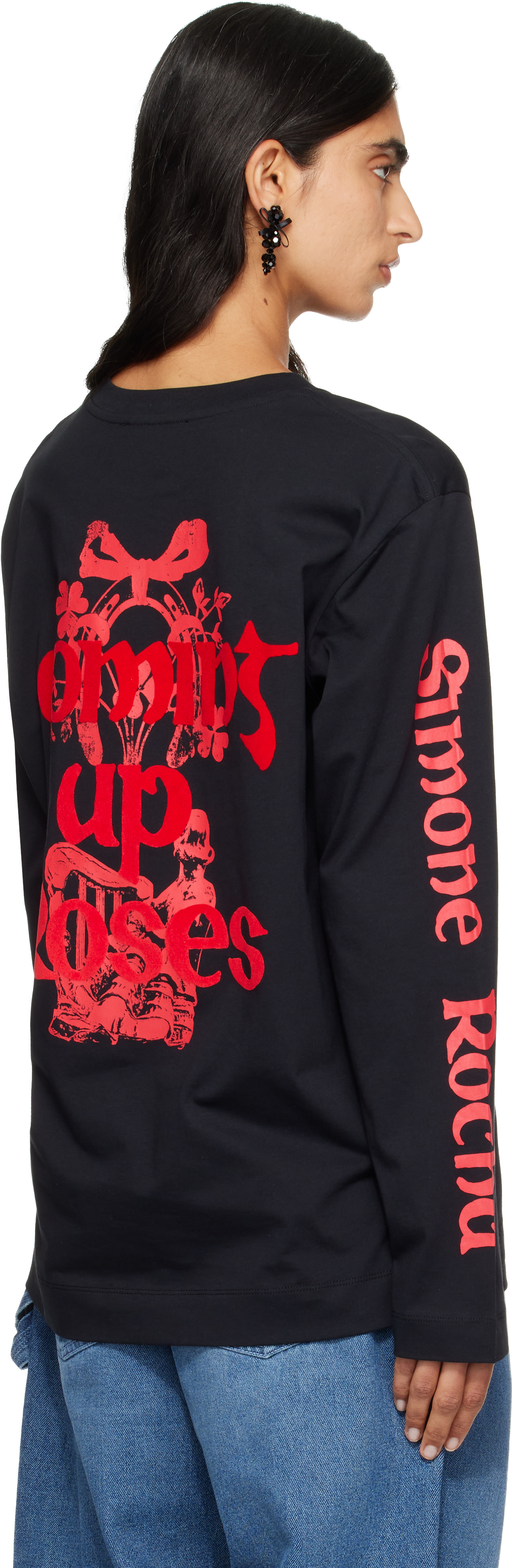 Simone Rocha: Black 'Coming Up Roses' Print Long Sleeve T-shirt