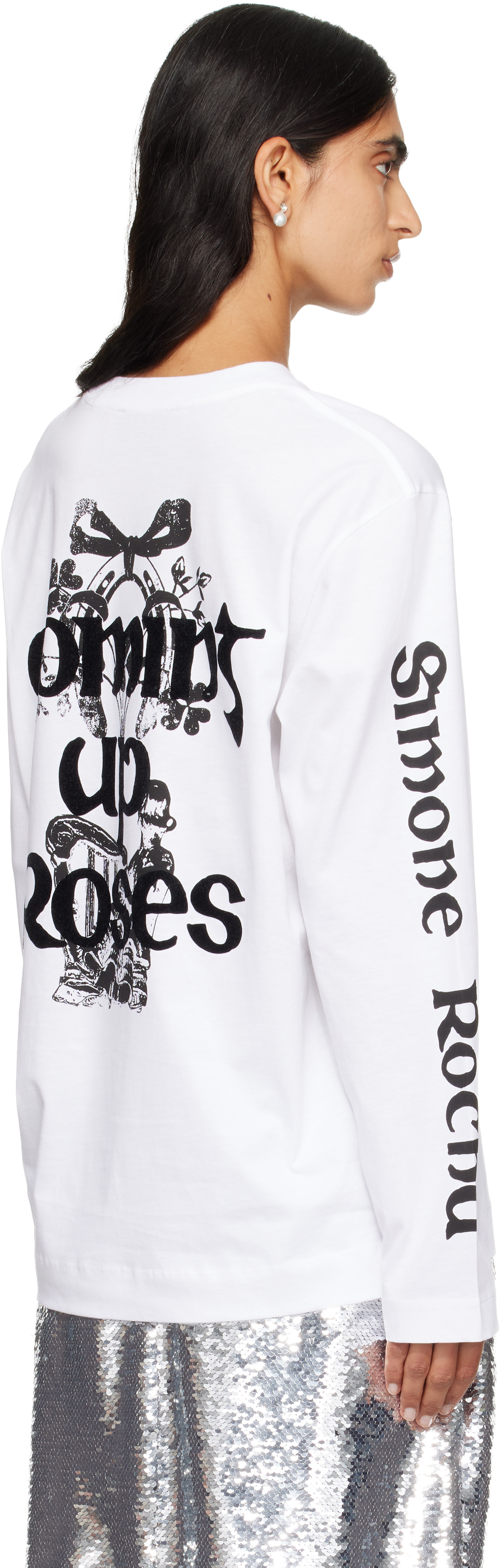 Simone Rocha: White 'Coming Up Roses' Print Long Sleeve T-shirt