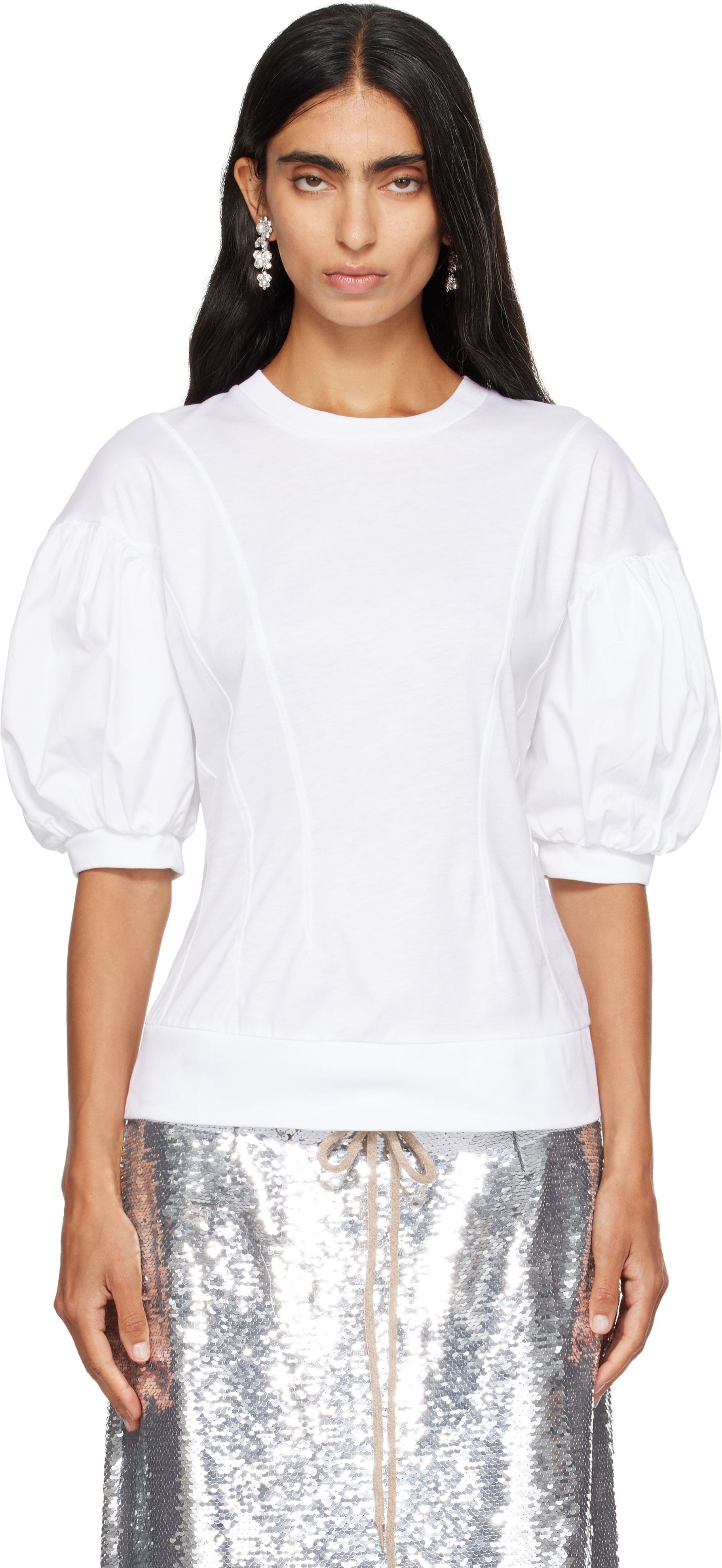 Simone Rocha: White Puff Sleeve Sculpted Contrast T-shirt | SSENSE