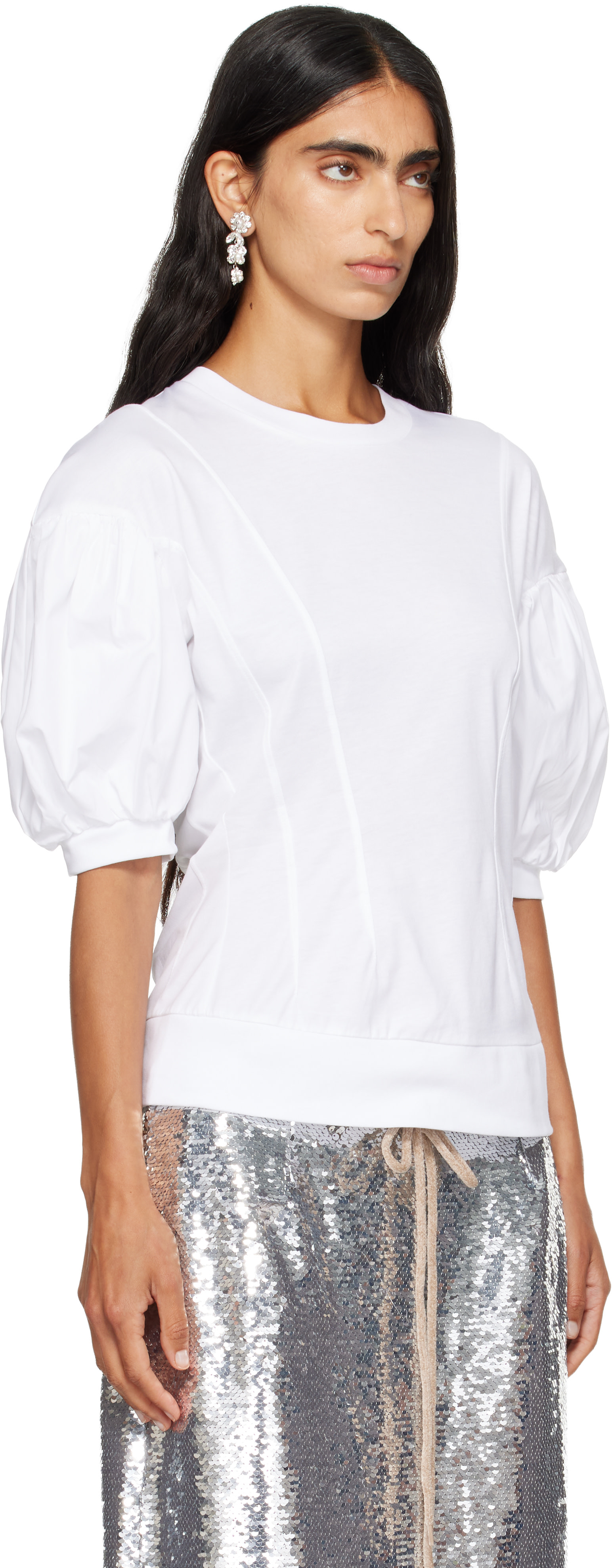 Simone Rocha: ホワイト Sculpted Contrast パフスリーブ Tシャツ 