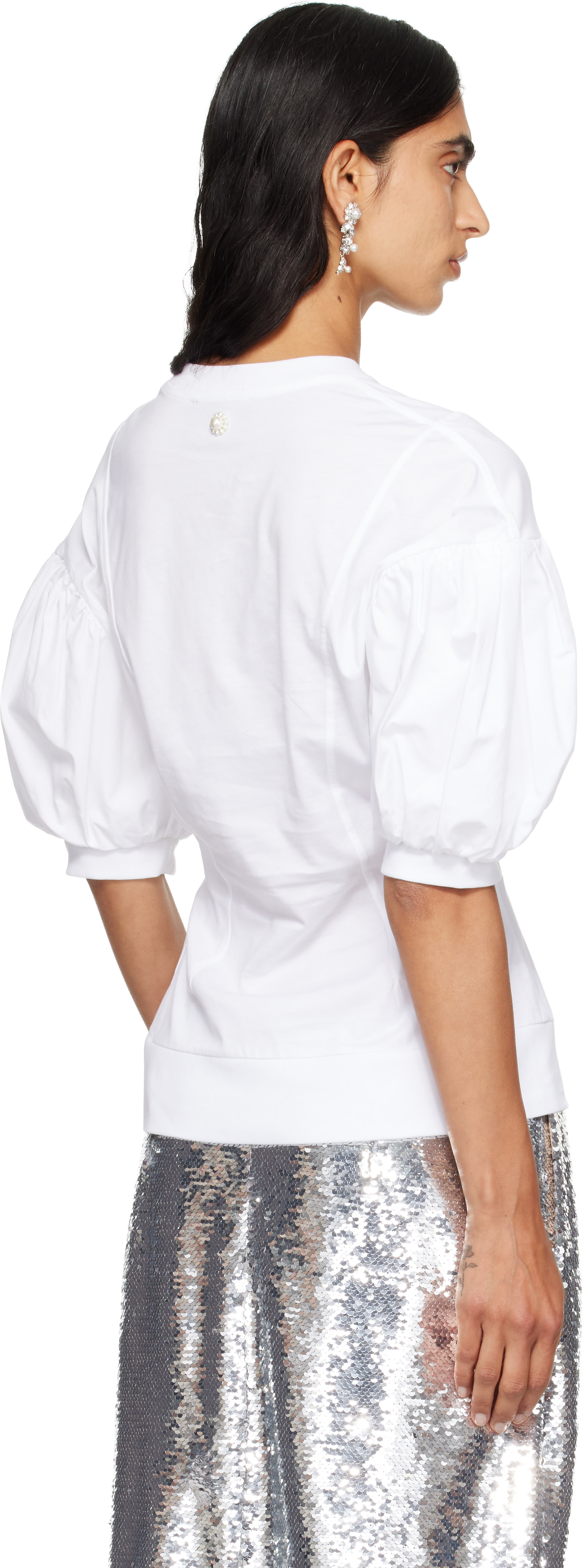 Simone Rocha: White Puff Sleeve Sculpted Contrast T-shirt | SSENSE