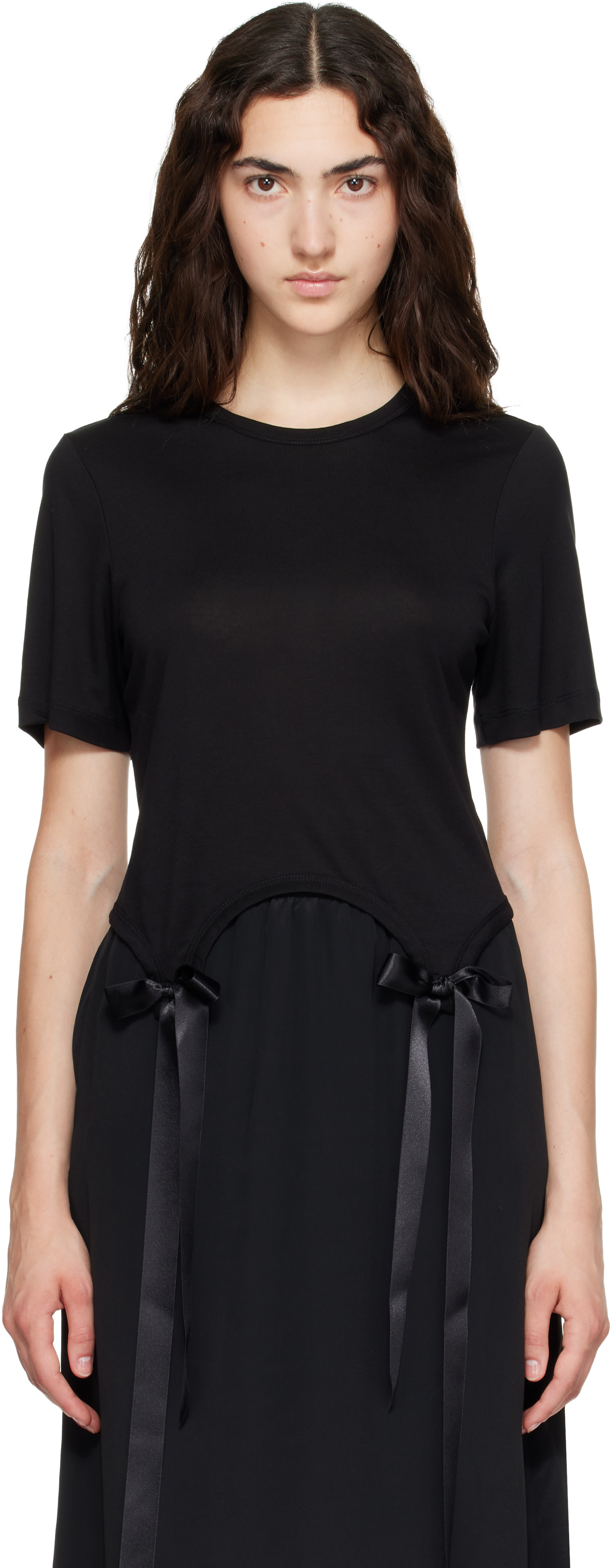 Simone Rocha - T-shirt noir à boucles prolongées