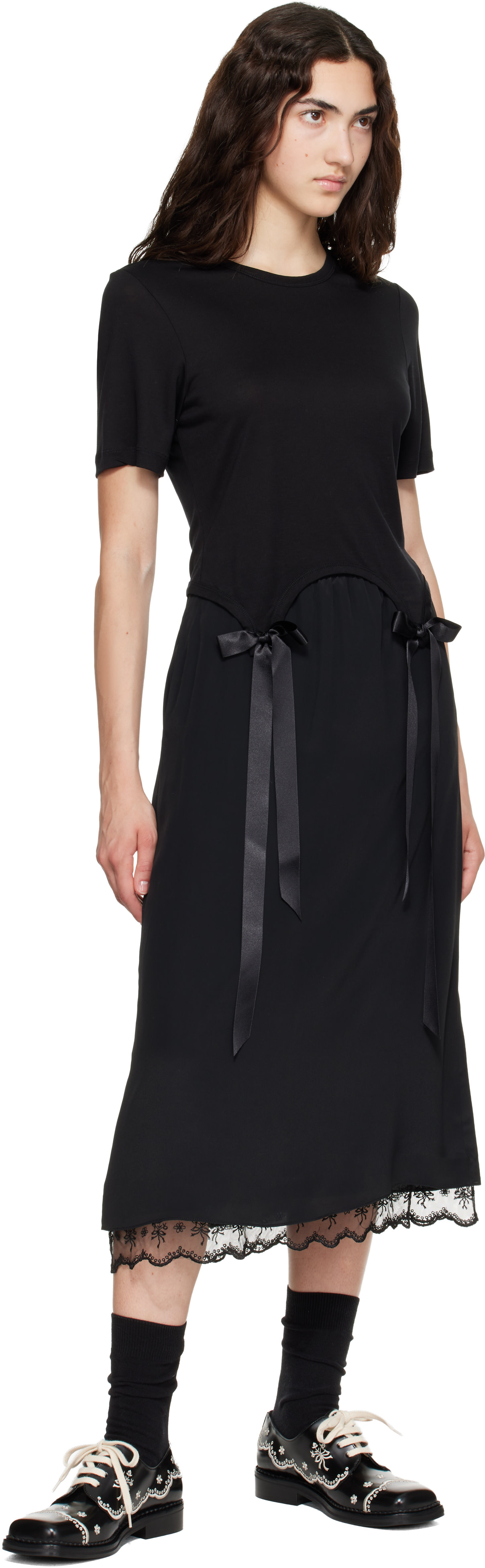 Simone Rocha - T-shirt noir à boucles prolongées