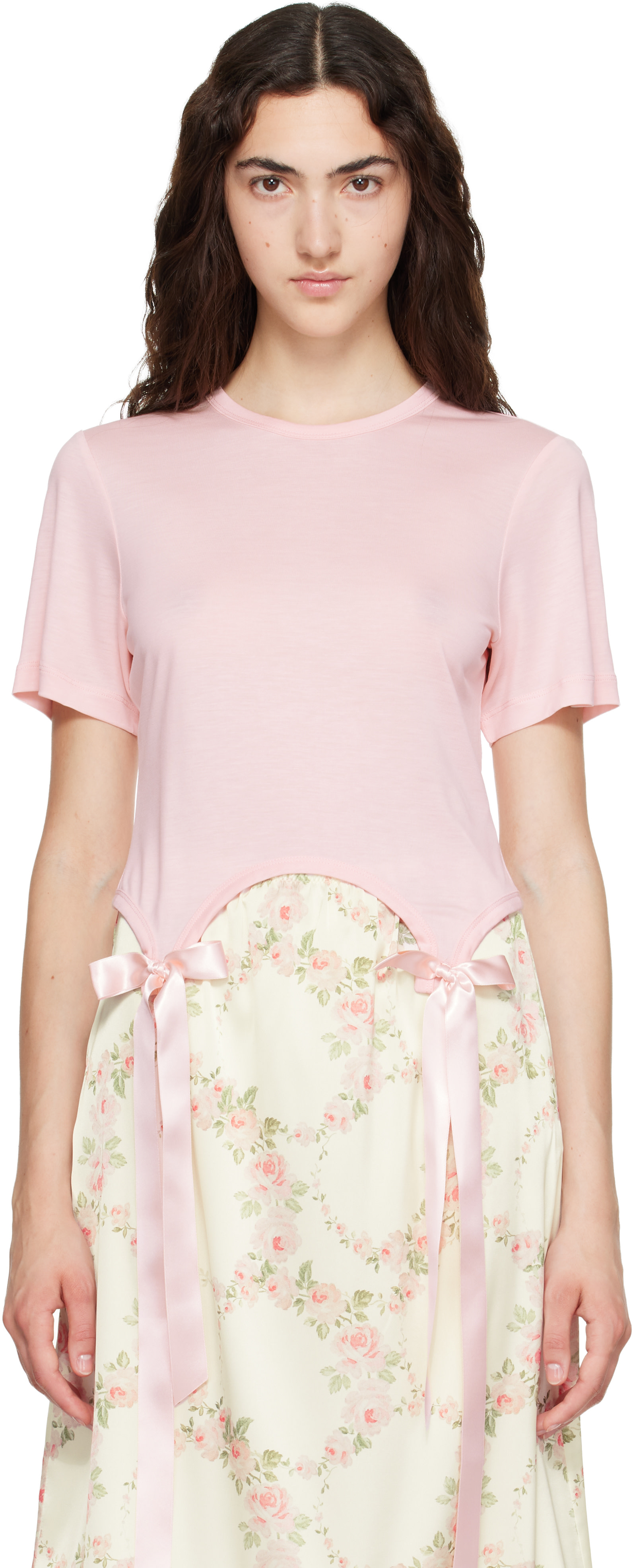 Simone Rocha - T-shirt rose à boucles prolongées