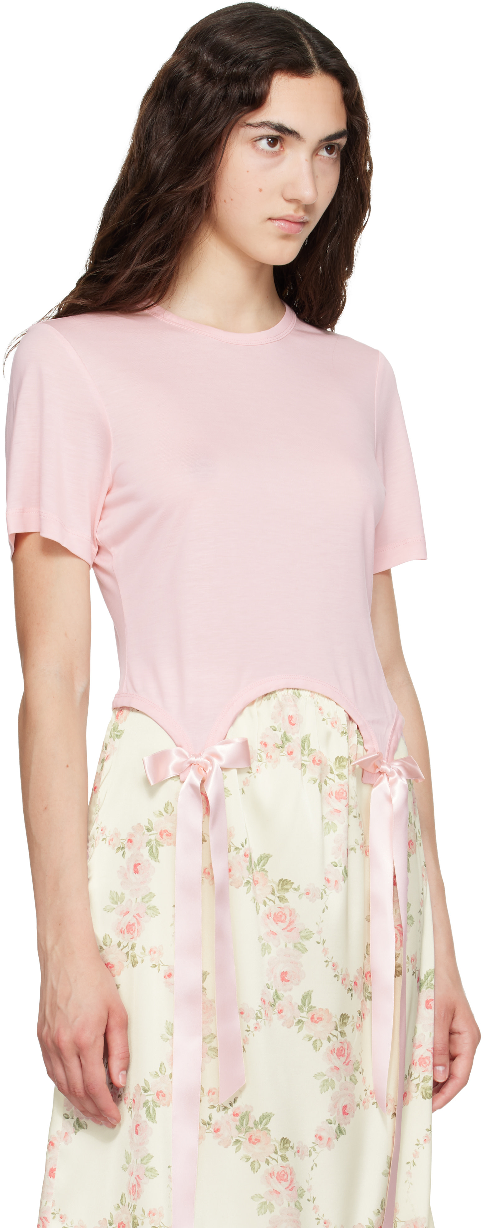 Simone Rocha - T-shirt rose à boucles prolongées
