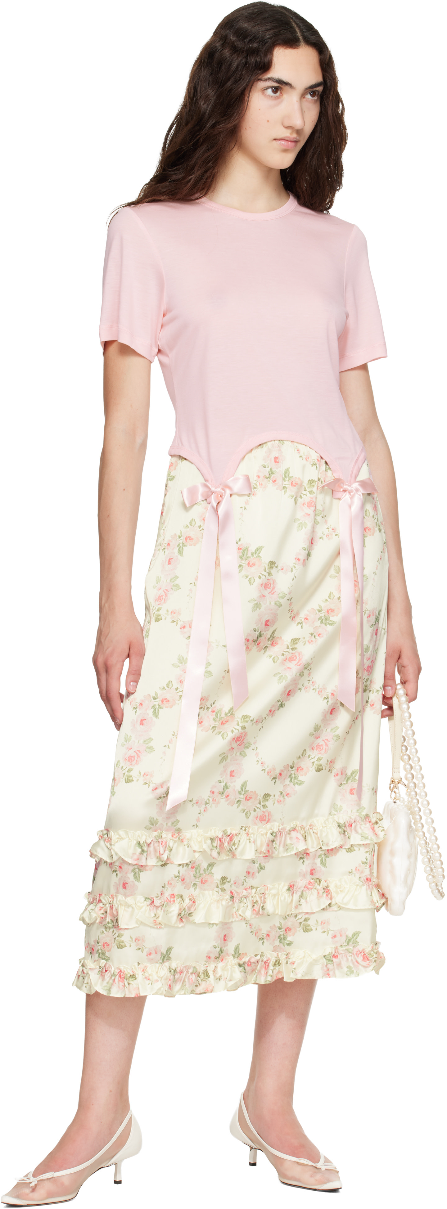 Simone Rocha - T-shirt rose à boucles prolongées