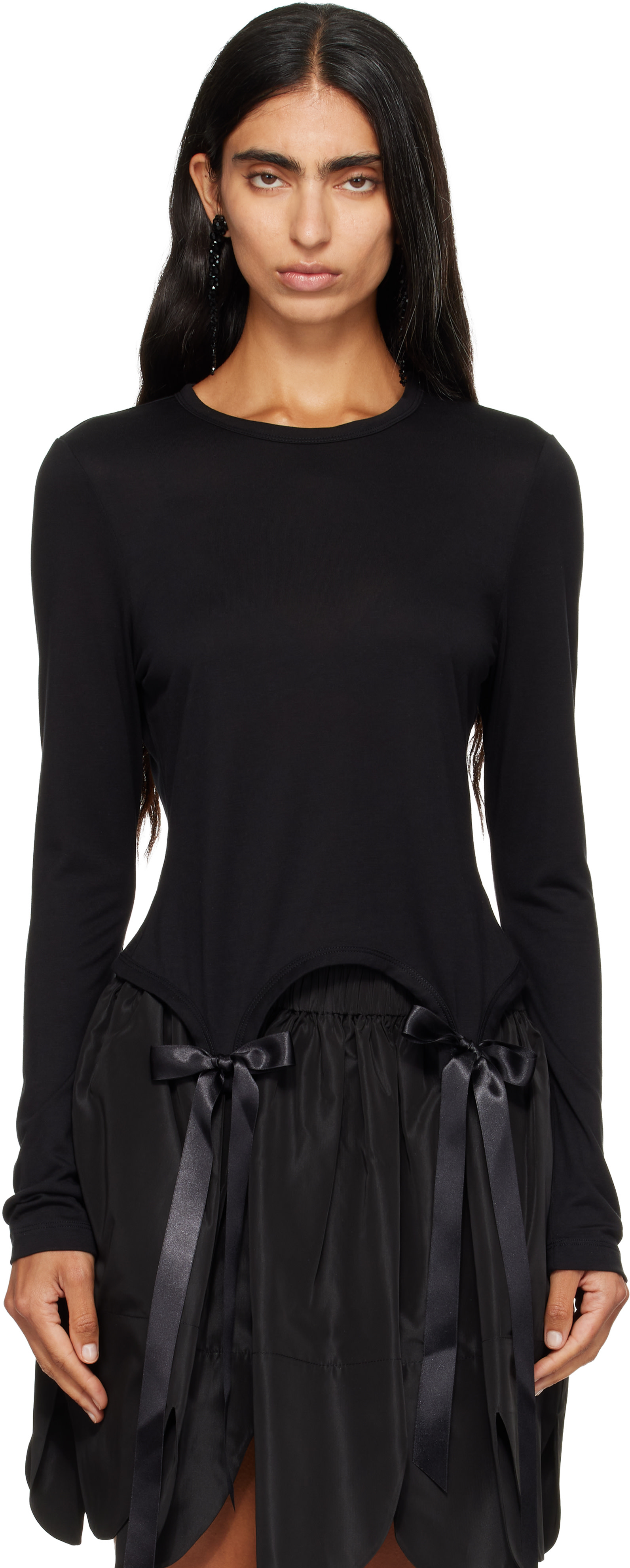 Simone Rocha: ブラック Bow Tail Easy 長袖Tシャツ | SSENSE 日本