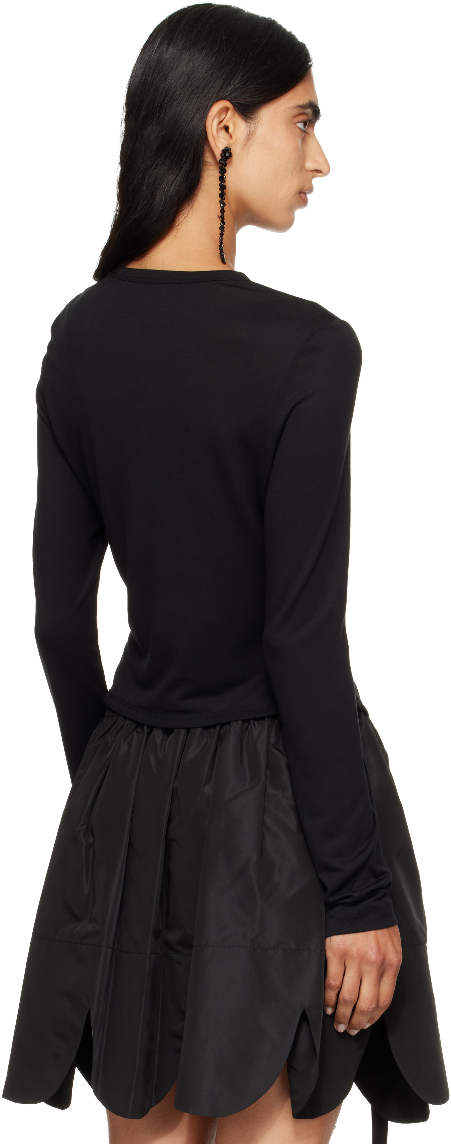 Simone Rocha: Black Bow Tail Easy Long Sleeve T-shirt | SSENSE
