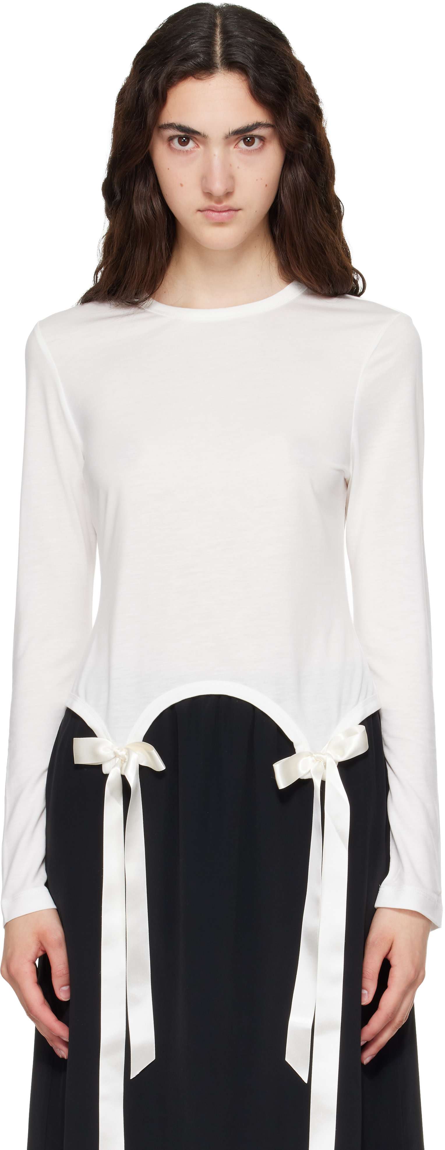 Simone Rocha: White Bow Tail Easy Long Sleeve T-shirt | SSENSE