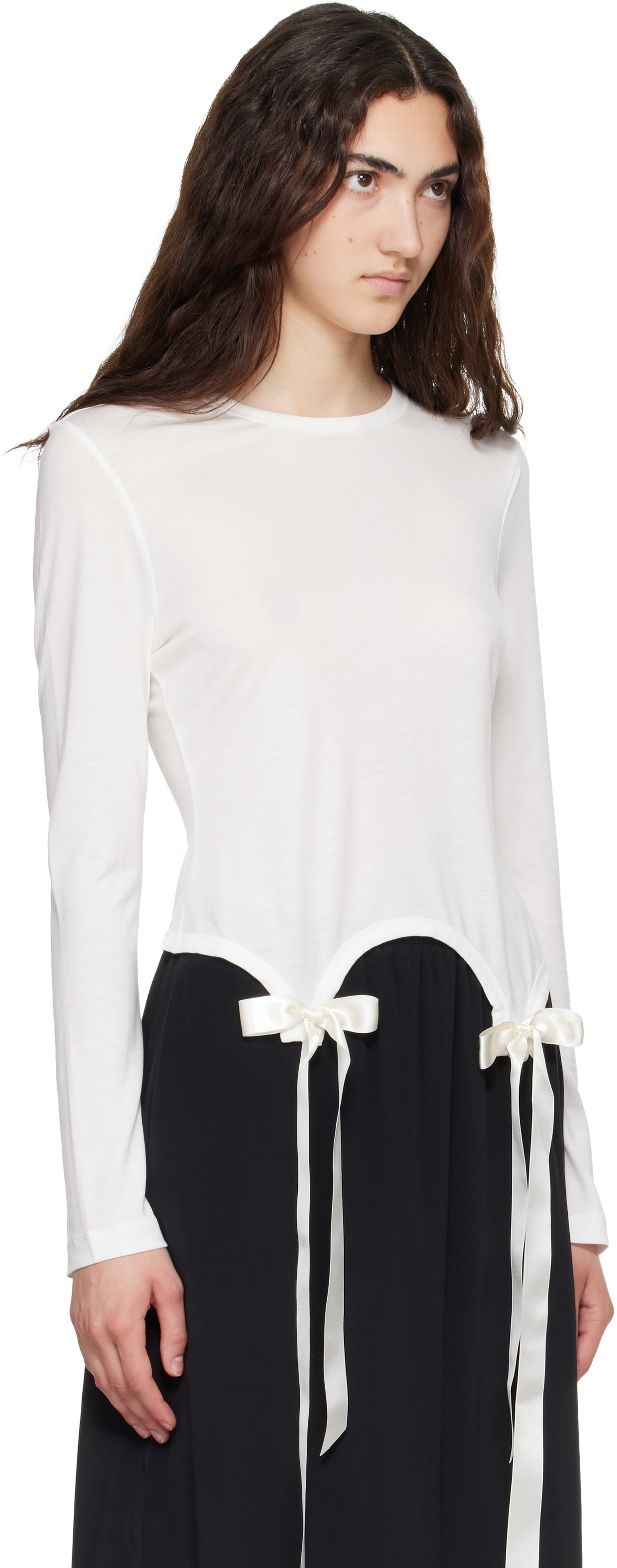 Simone Rocha: White Bow Tail Easy Long Sleeve T-shirt | SSENSE