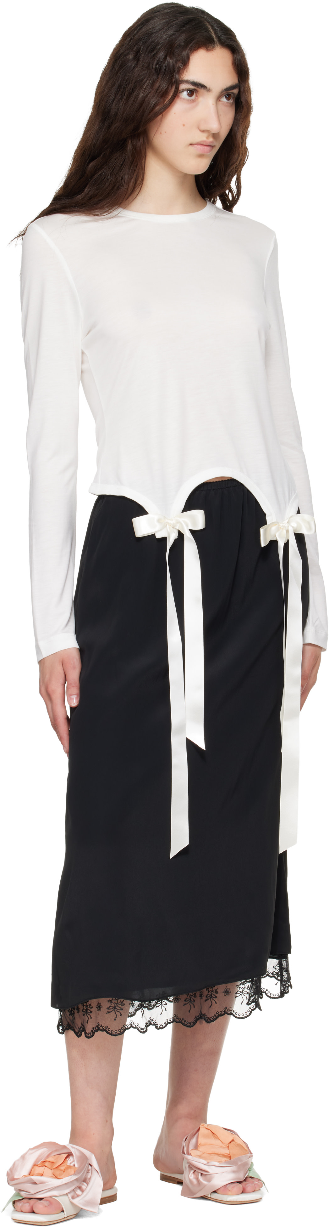 Simone Rocha: White Bow Tail Easy Long Sleeve T-shirt | SSENSE