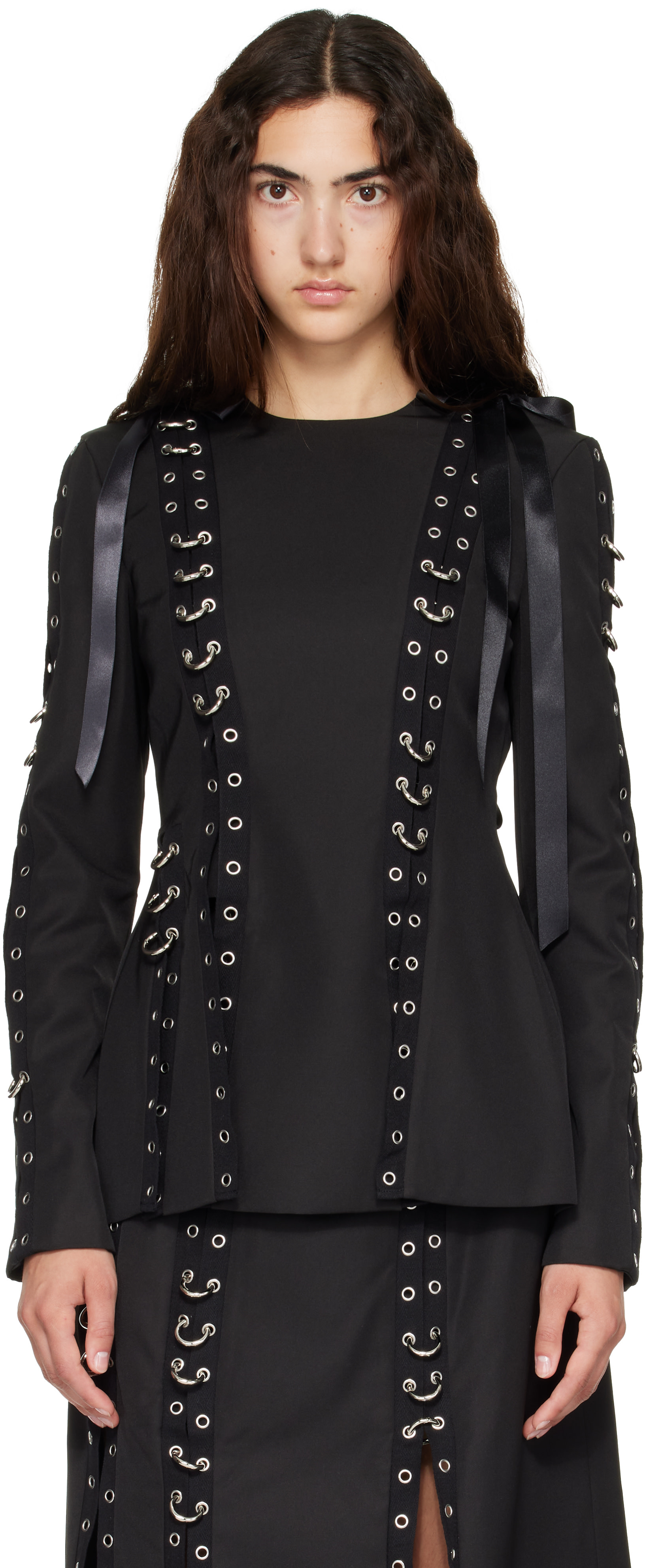 Simone Rocha - Haut noir à œillets et à anneaux