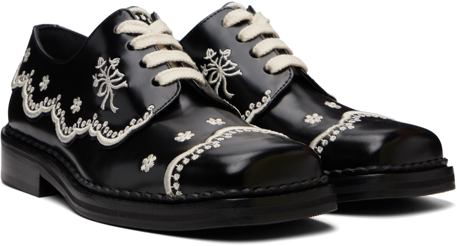 Simone Rocha - Derbys de style brogue noirs à motif fleuri
