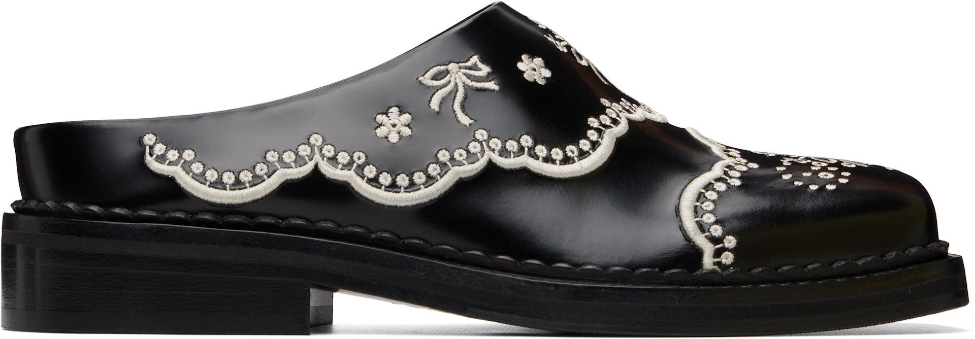 Simone Rocha: Black Floral Lace Mule Loafers | SSENSE